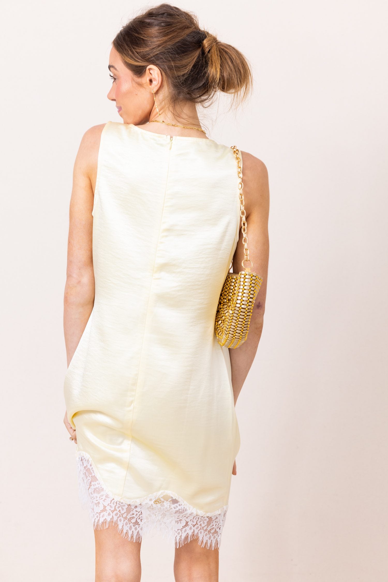 The Amber Satin Mini Dress With Lace Trim