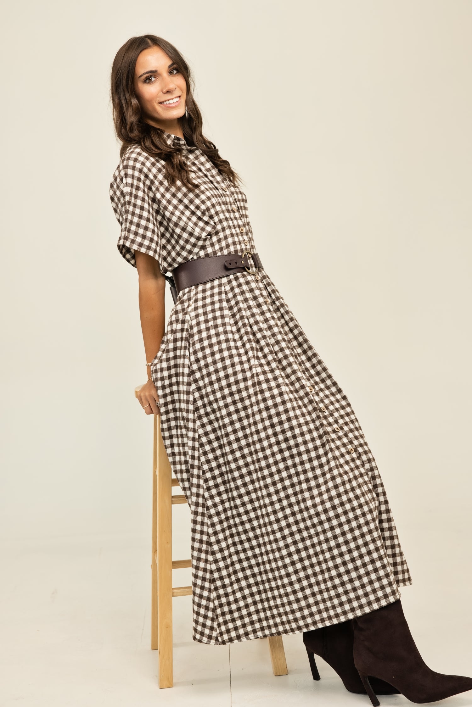 The Autumn Skies Gingham Dress Brown/Cream