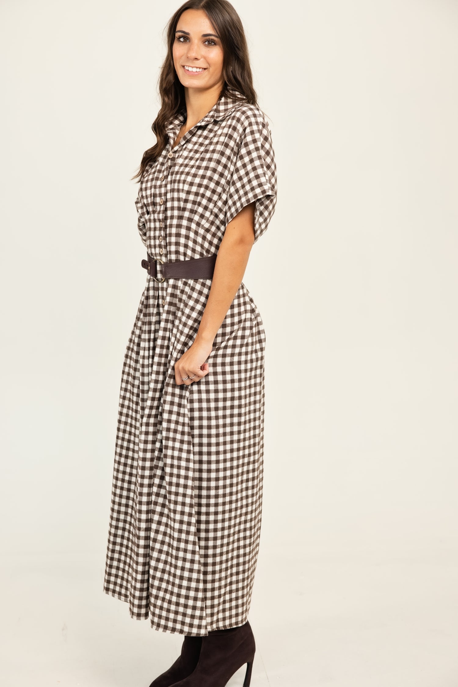The Autumn Skies Gingham Dress Brown/Cream