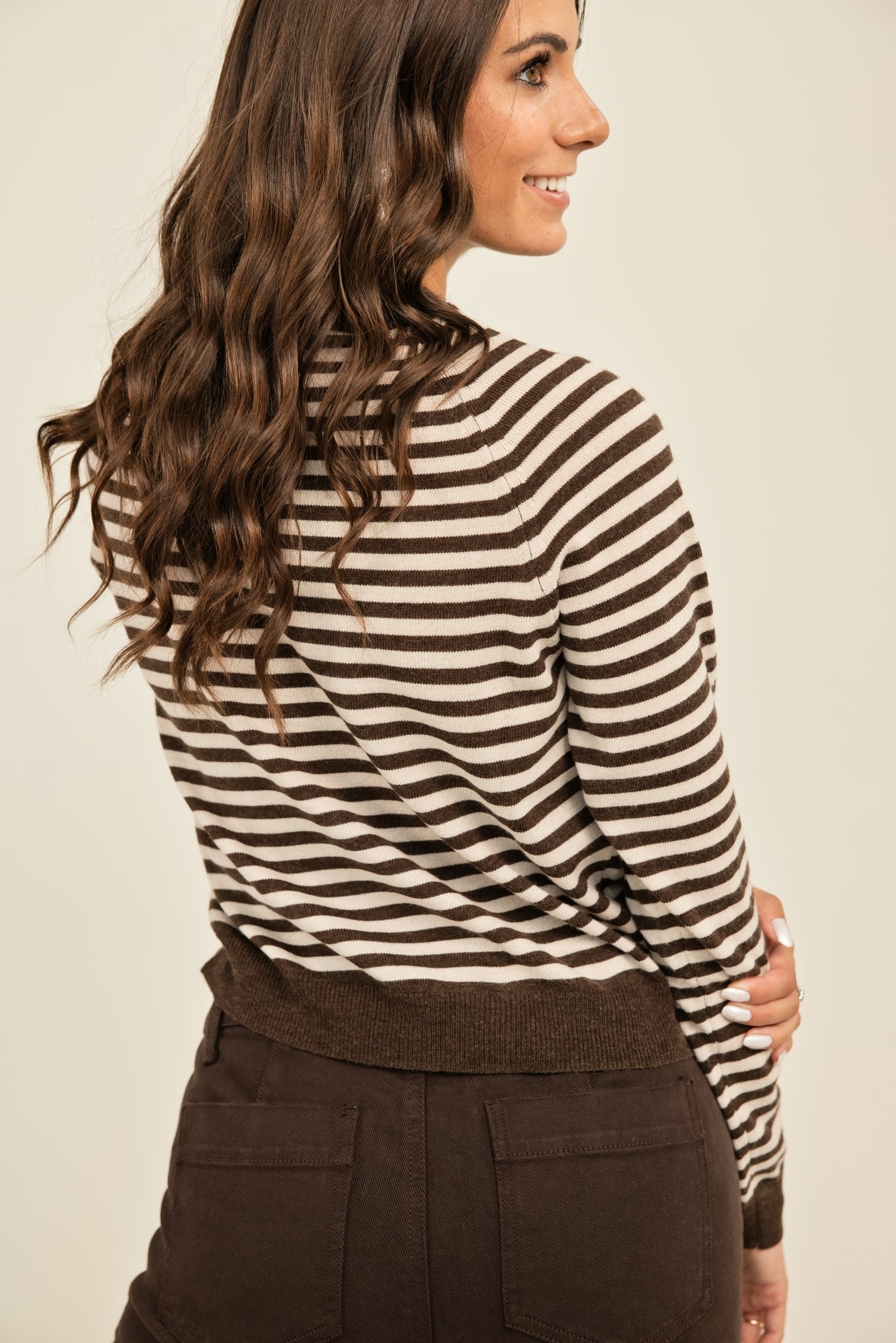 The Mocha Latte Striped Round Neck Sweater Mocha