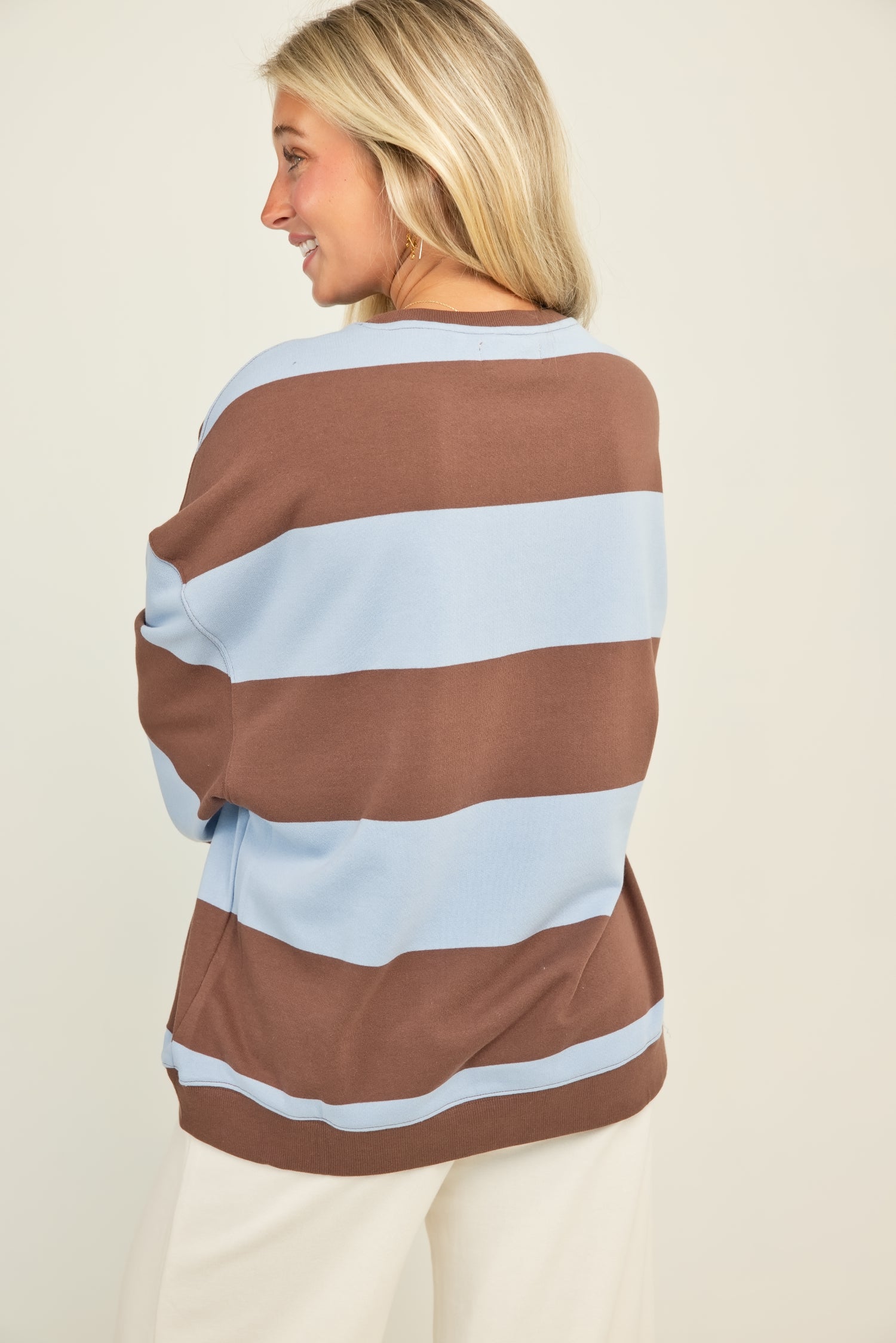 Free People Classic Stripe Crew Wide Periwinkle Combo