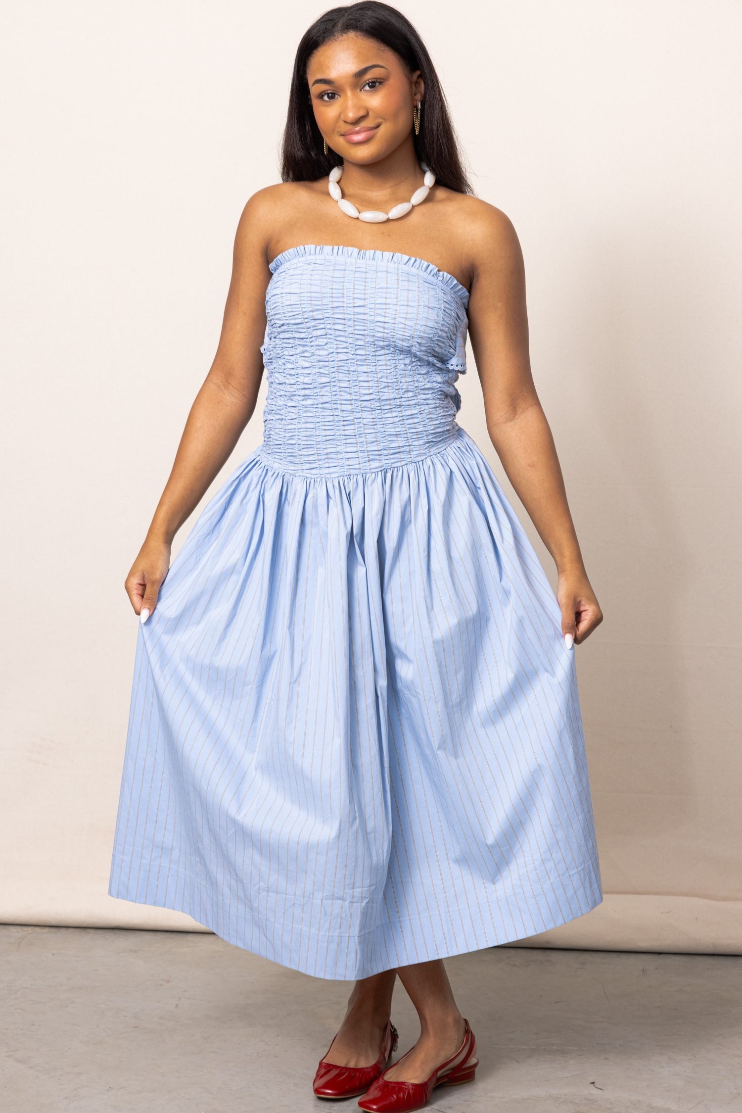 The Selma Smocked Midi Stripe Dress