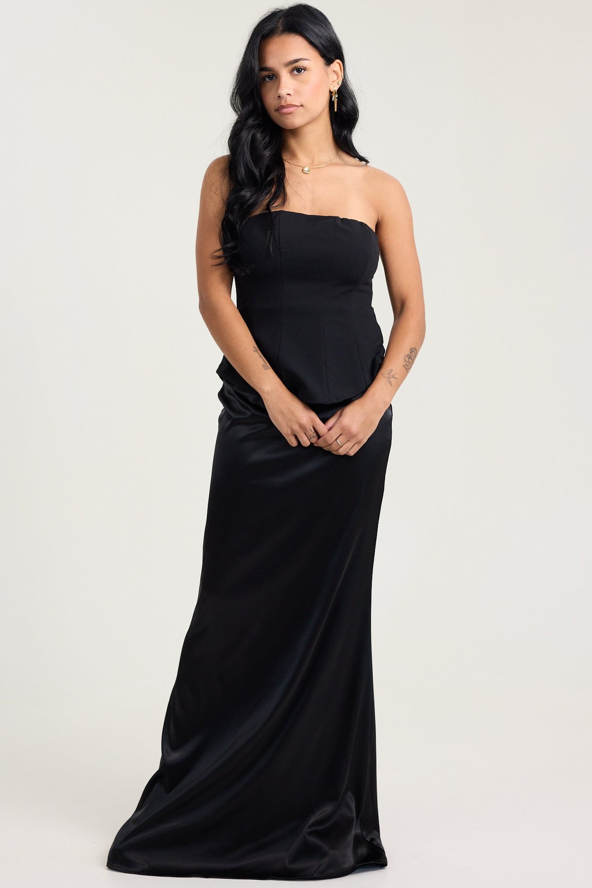 Lulu's Natalia Strapless Mixed Material Maxi
