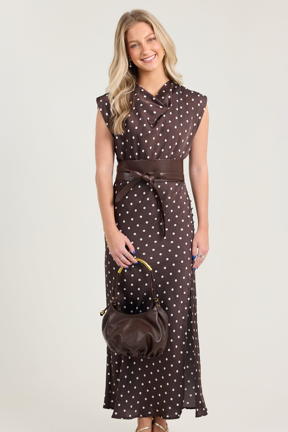 THML Cowl Neck Polka Dot Dress