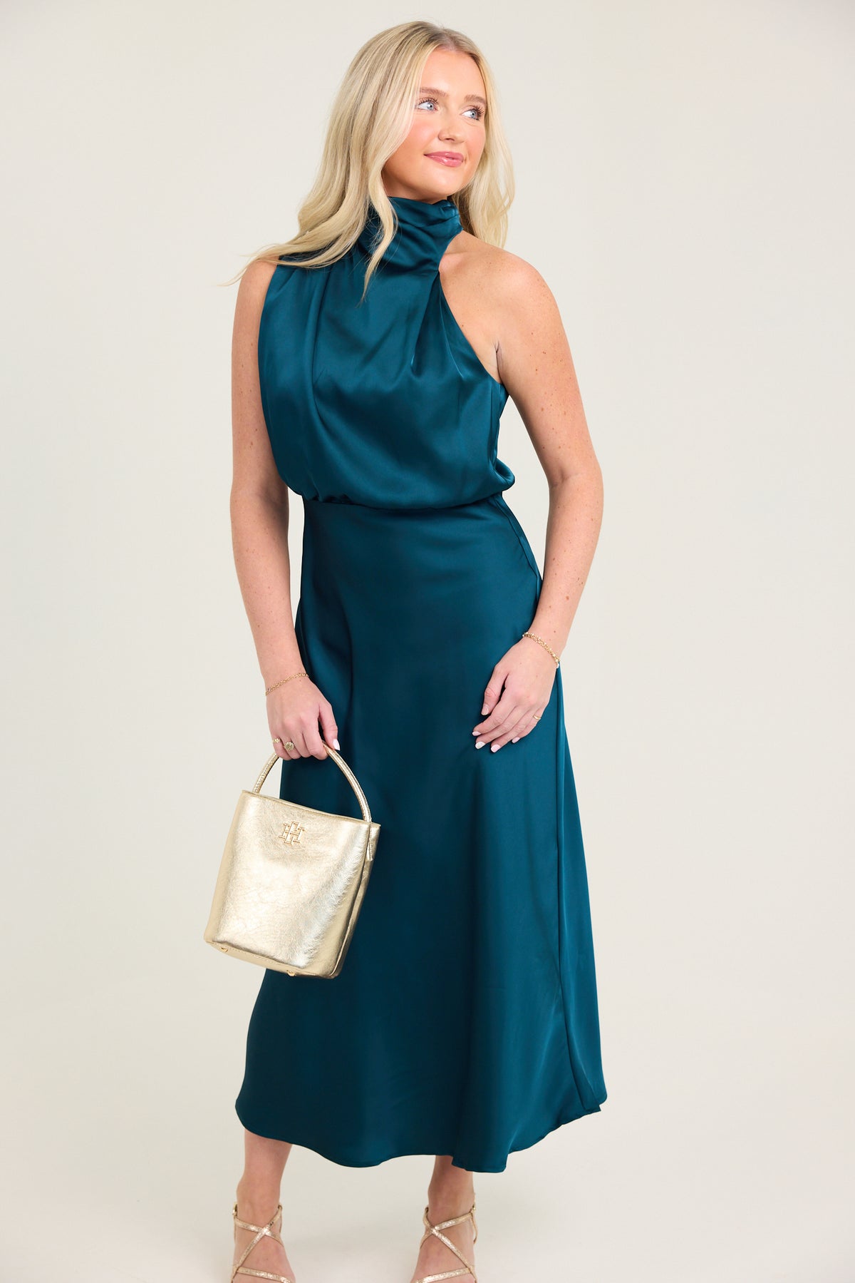 Lulu's Dublin Asymmetrical Neck Midi Dress
