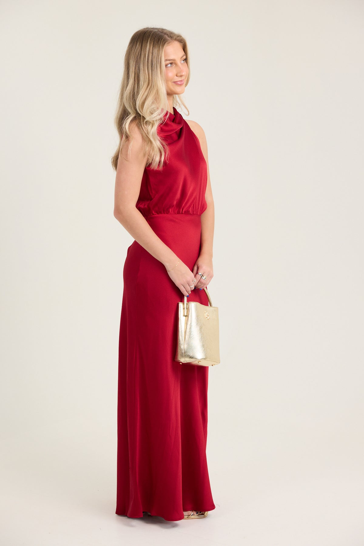 The Kate Cowl Drape Asymmetrical Maxi Dress