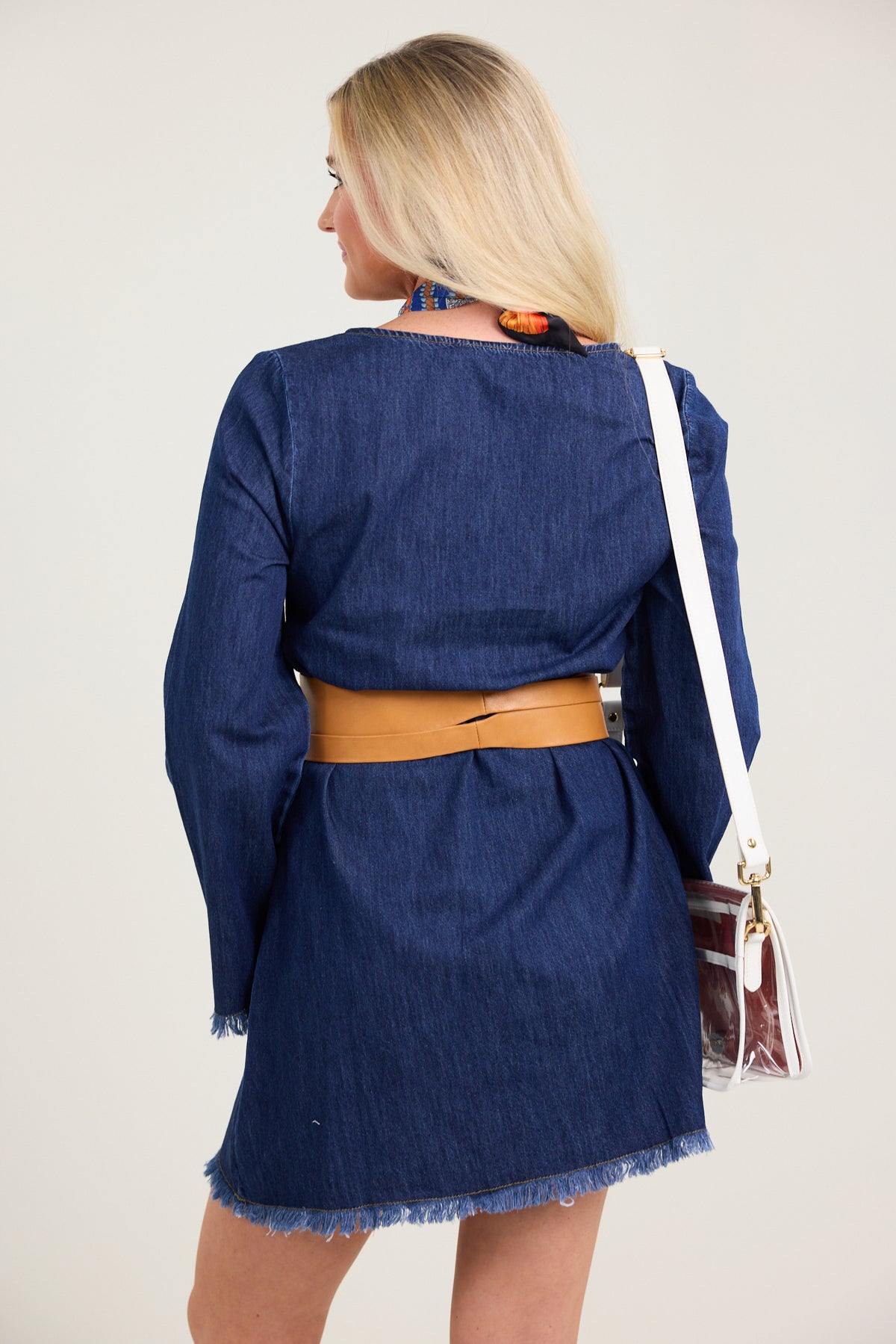 The Fiona Frayed Hem Long Sleeve Mini Dress