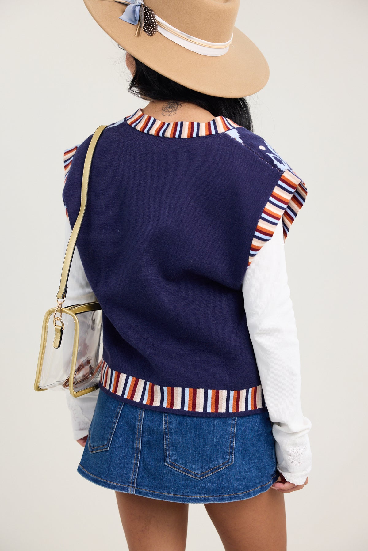 THML Flower Print w/ Stripe Detail Vest
