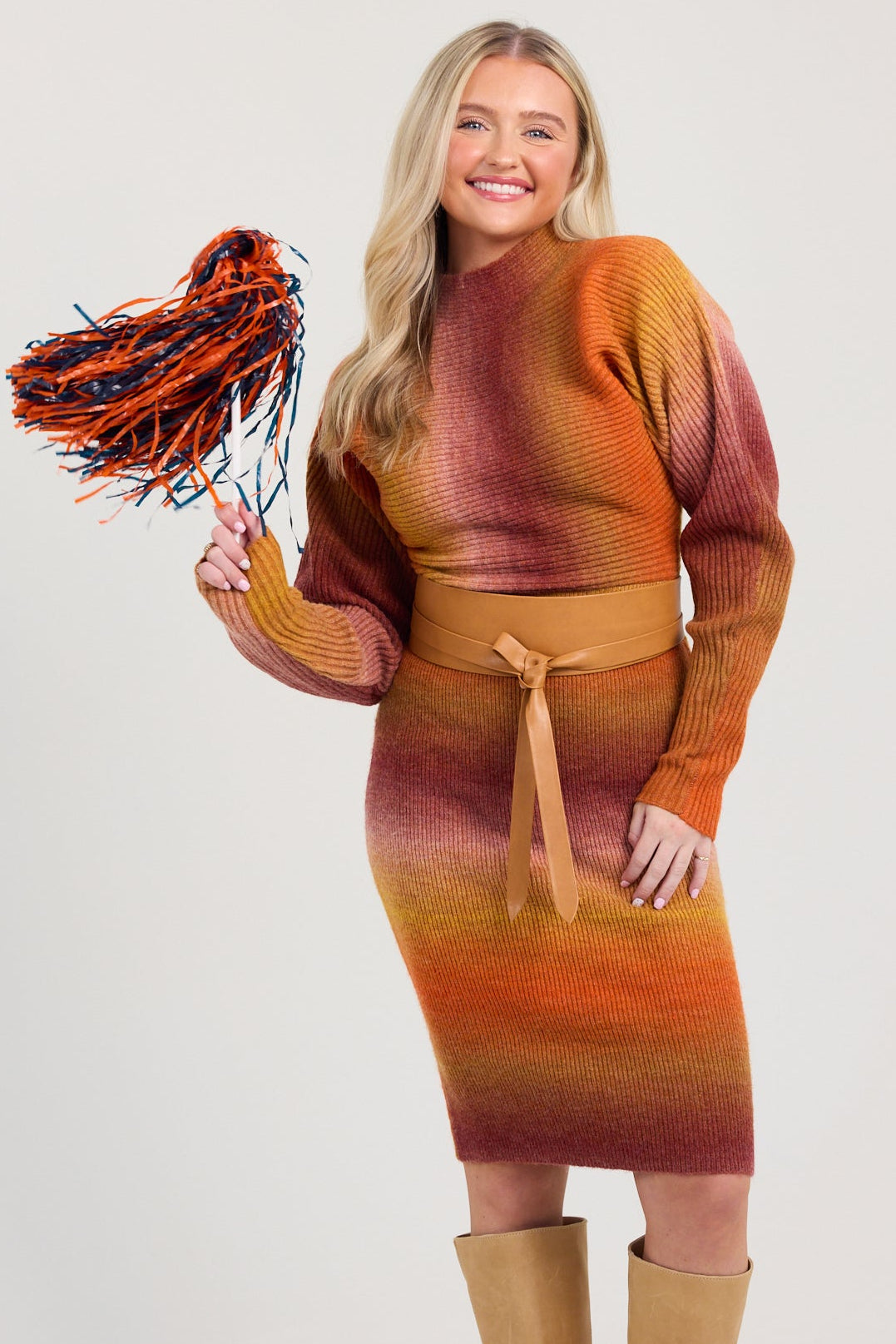 The Mia Ombre Dolma Sleeve Knit Midi Dress
