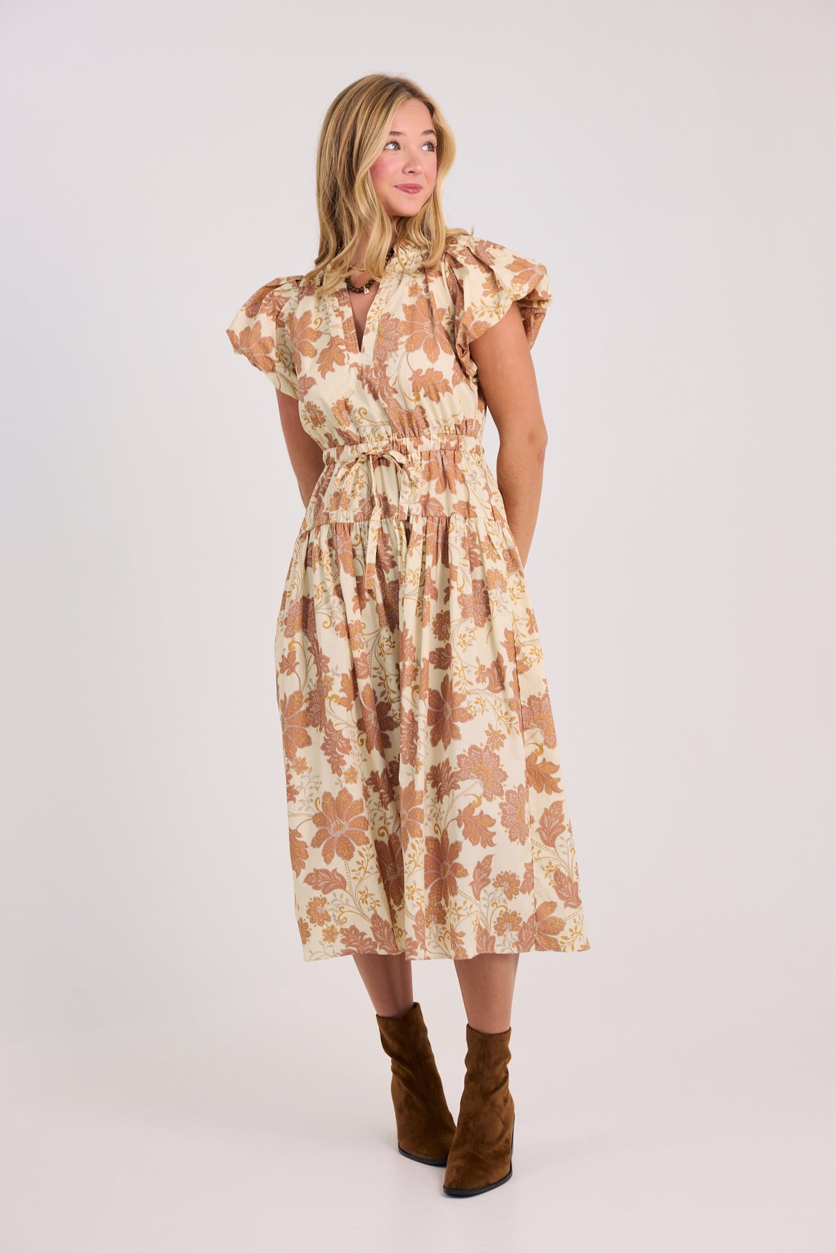 The Alana Bubble Sleeve Floral Midi Dress