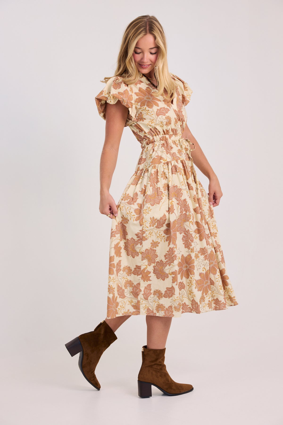 The Alana Bubble Sleeve Floral Midi Dress
