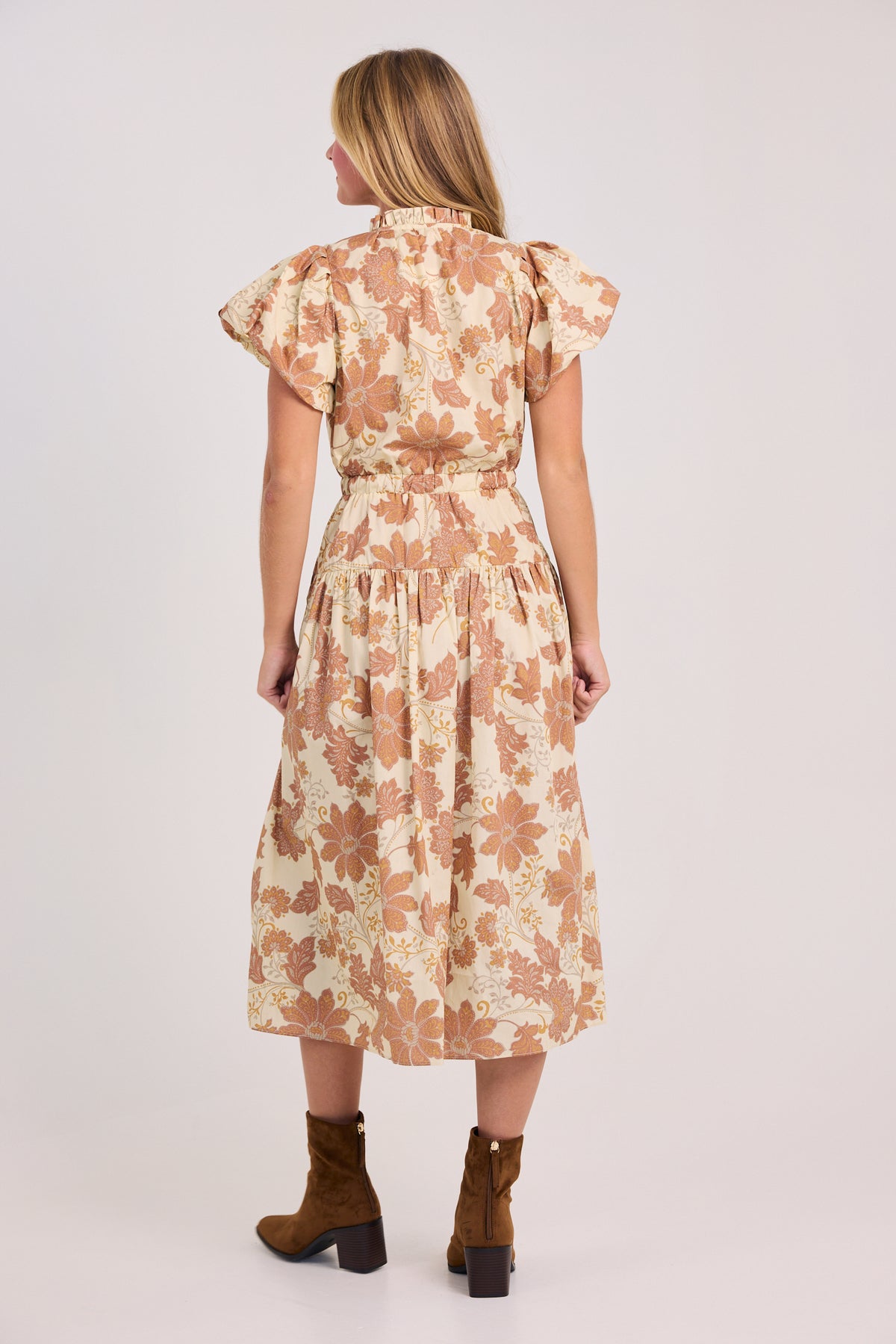 The Alana Bubble Sleeve Floral Midi Dress