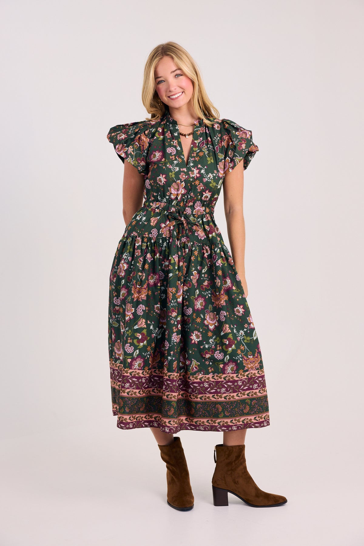The Addie Bubble Sleeve Floral Midi Dress