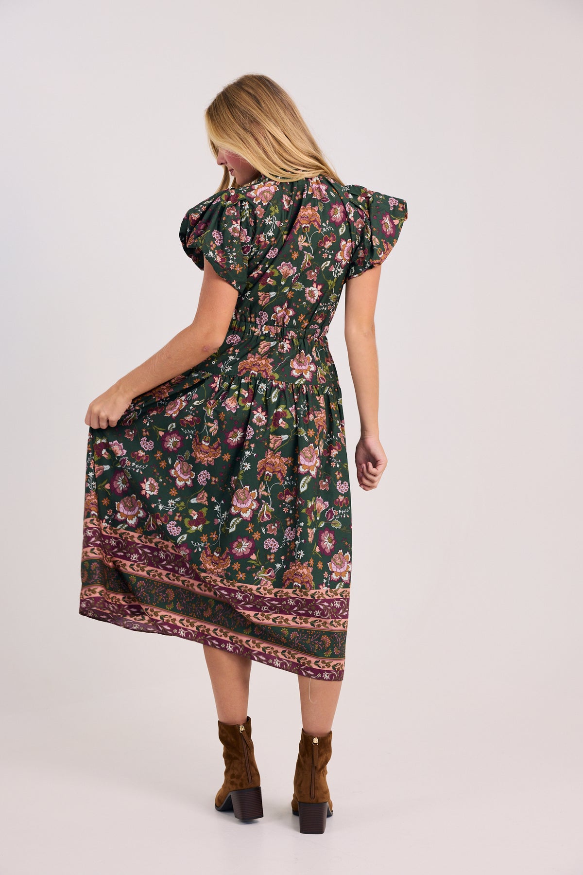 The Alana Bubble Sleeve Floral Midi Dress