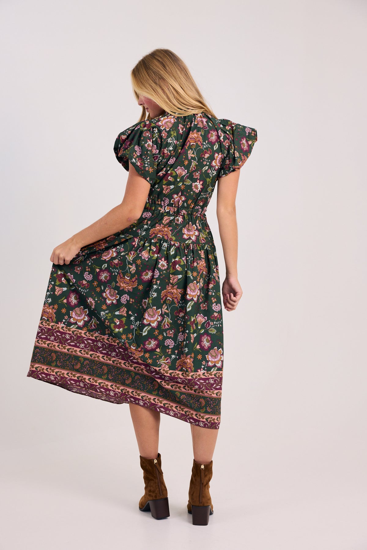 The Addie Bubble Sleeve Floral Midi Dress