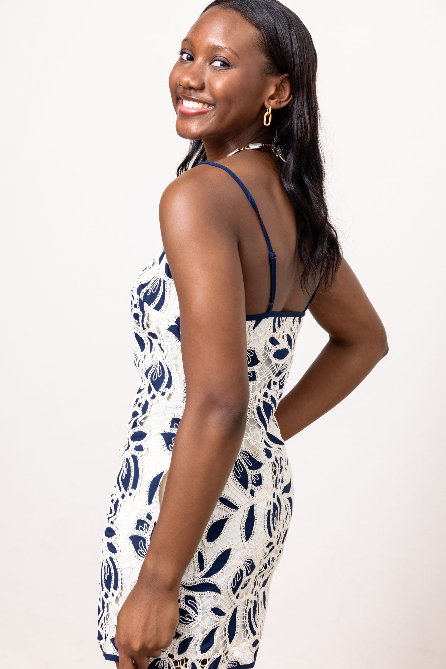 The Clara Contrast Floral Lace Crochet Mini Dress