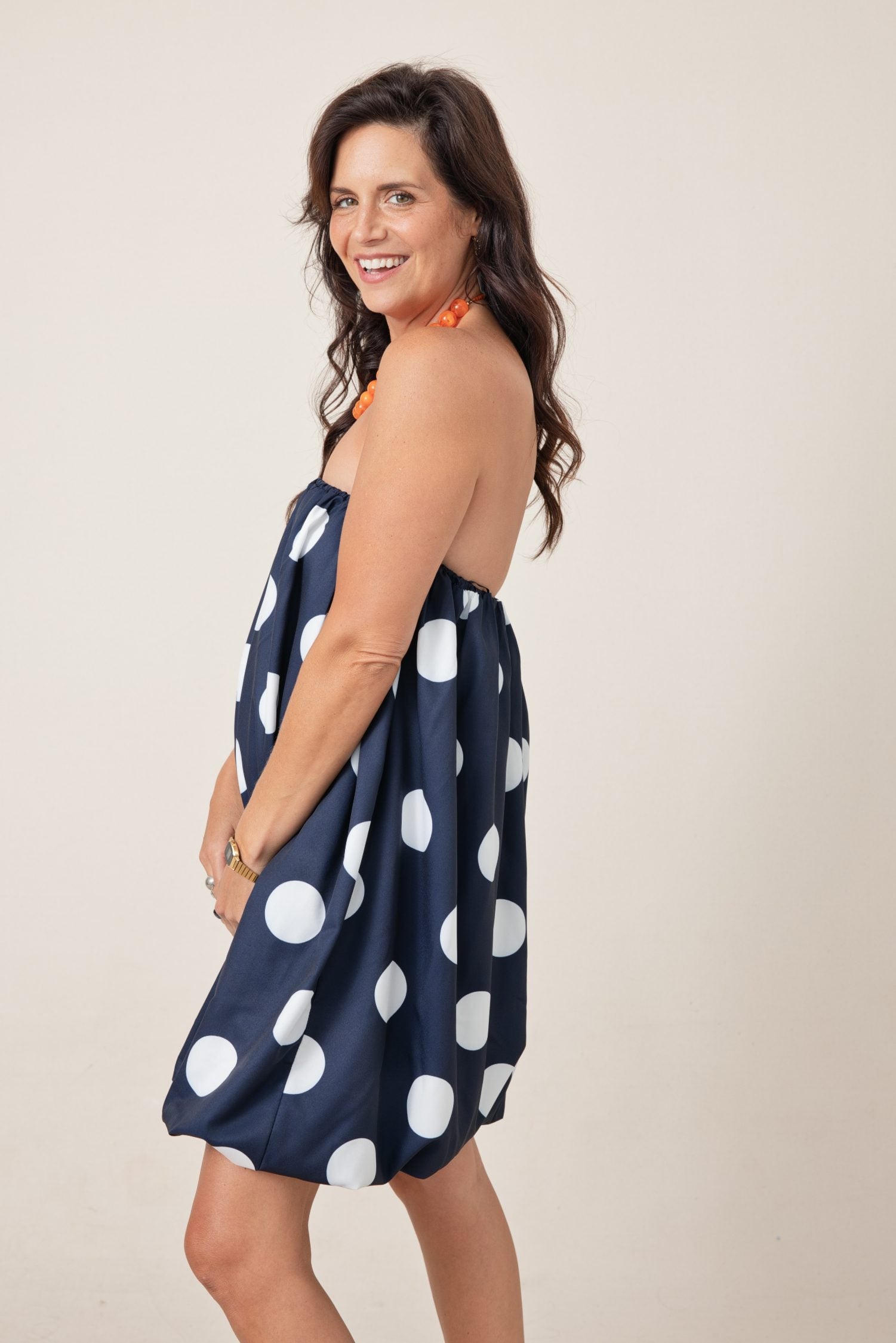 The Pop of Polka Dot Strapless Tube Balloon Dress