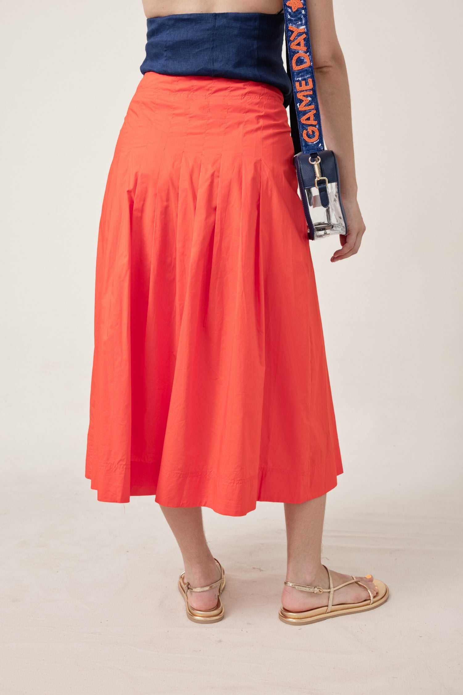 The Remi Poplin Box Pleated Midi Skirt