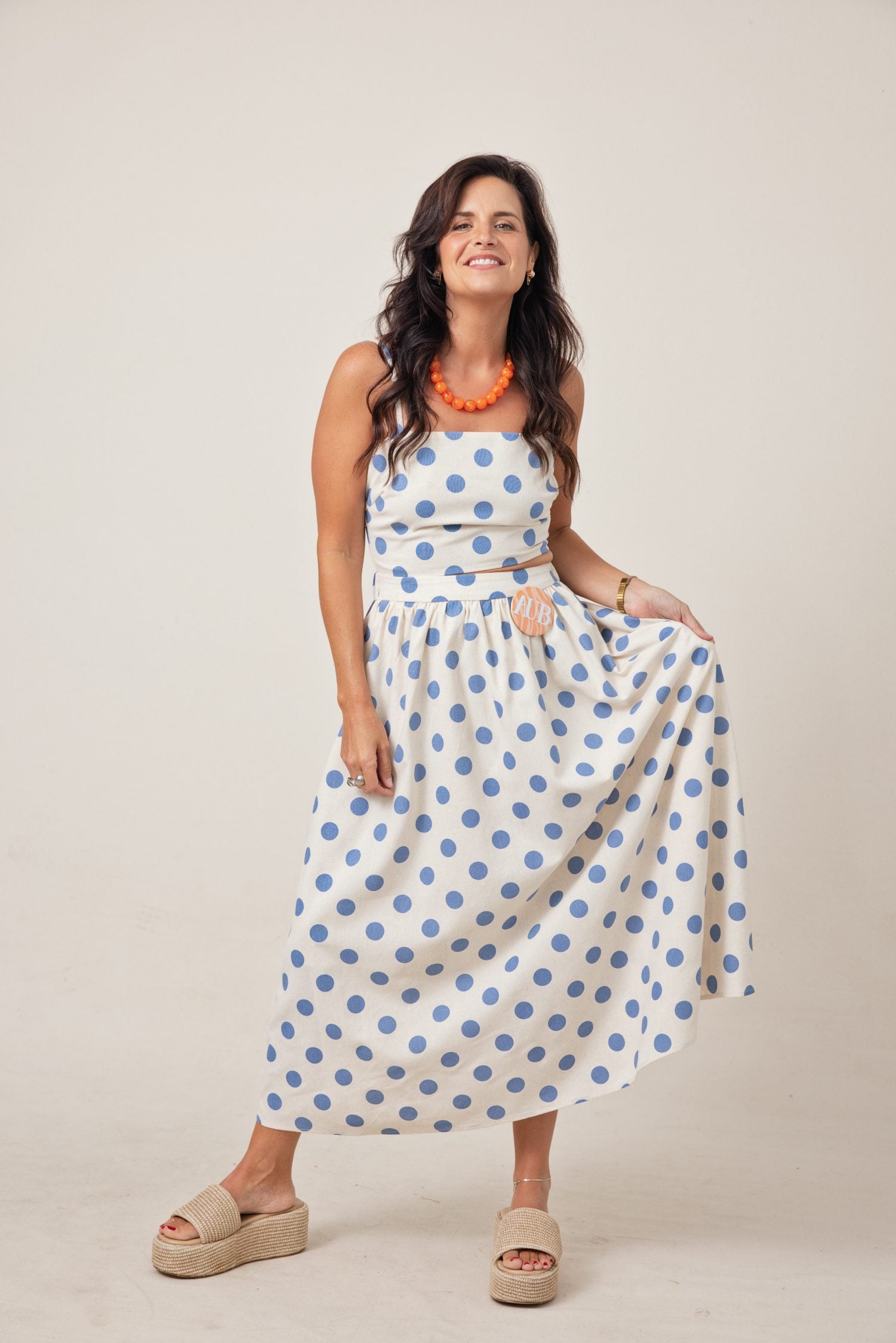 The Prim & Proper Polka Dot Crop Top And Midi Skirt Set