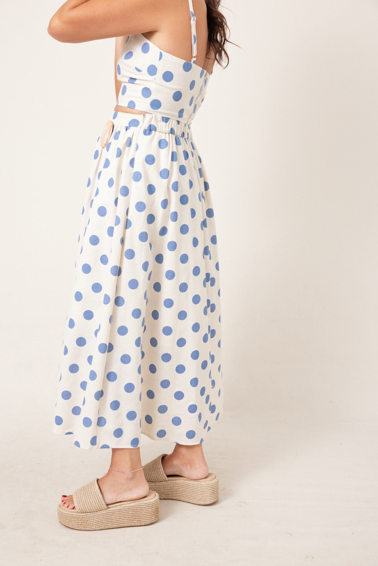 The Prim & Proper Polka Dot Crop Top And Midi Skirt Set