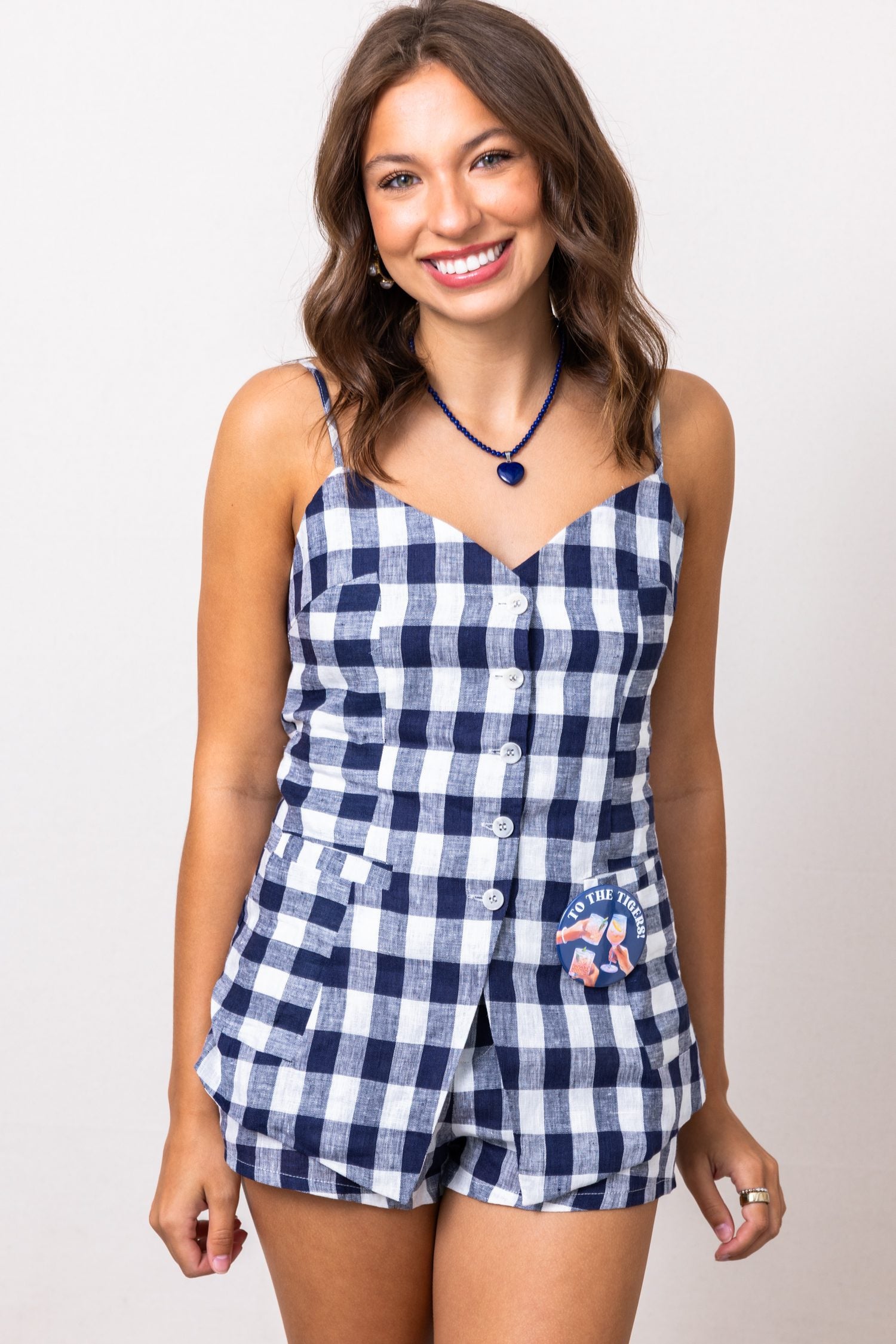The Nora Gingham Linen Button Front Top