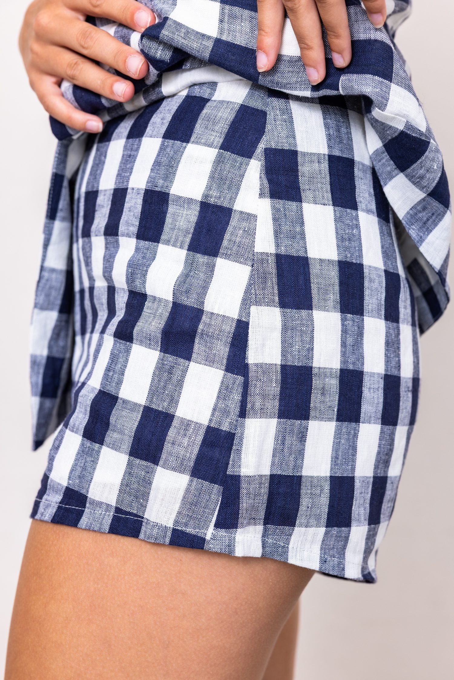 The Nora Gingham Linen Mini Shorts