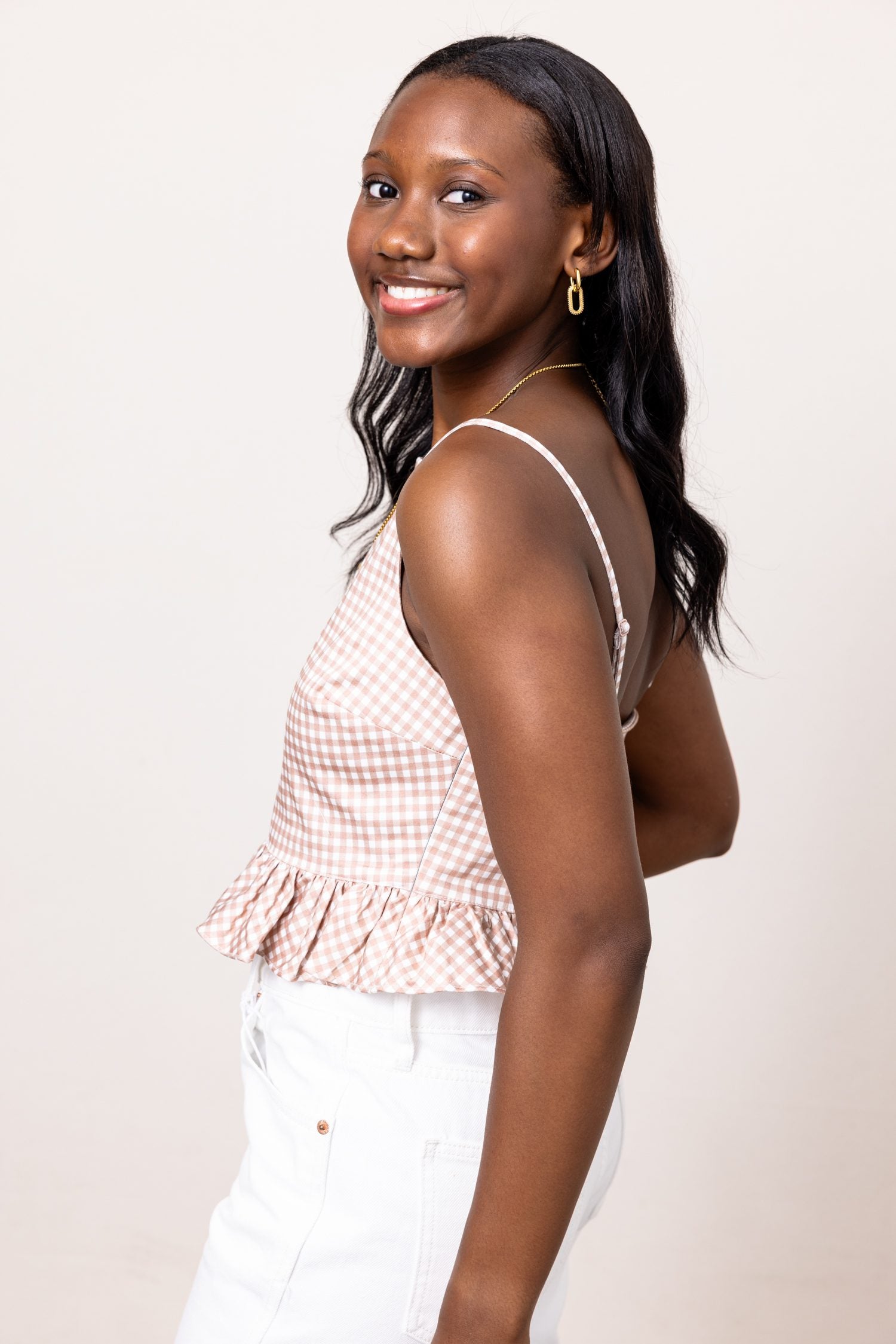 French Connection Lilah Stretch Ruffle Gingham Top