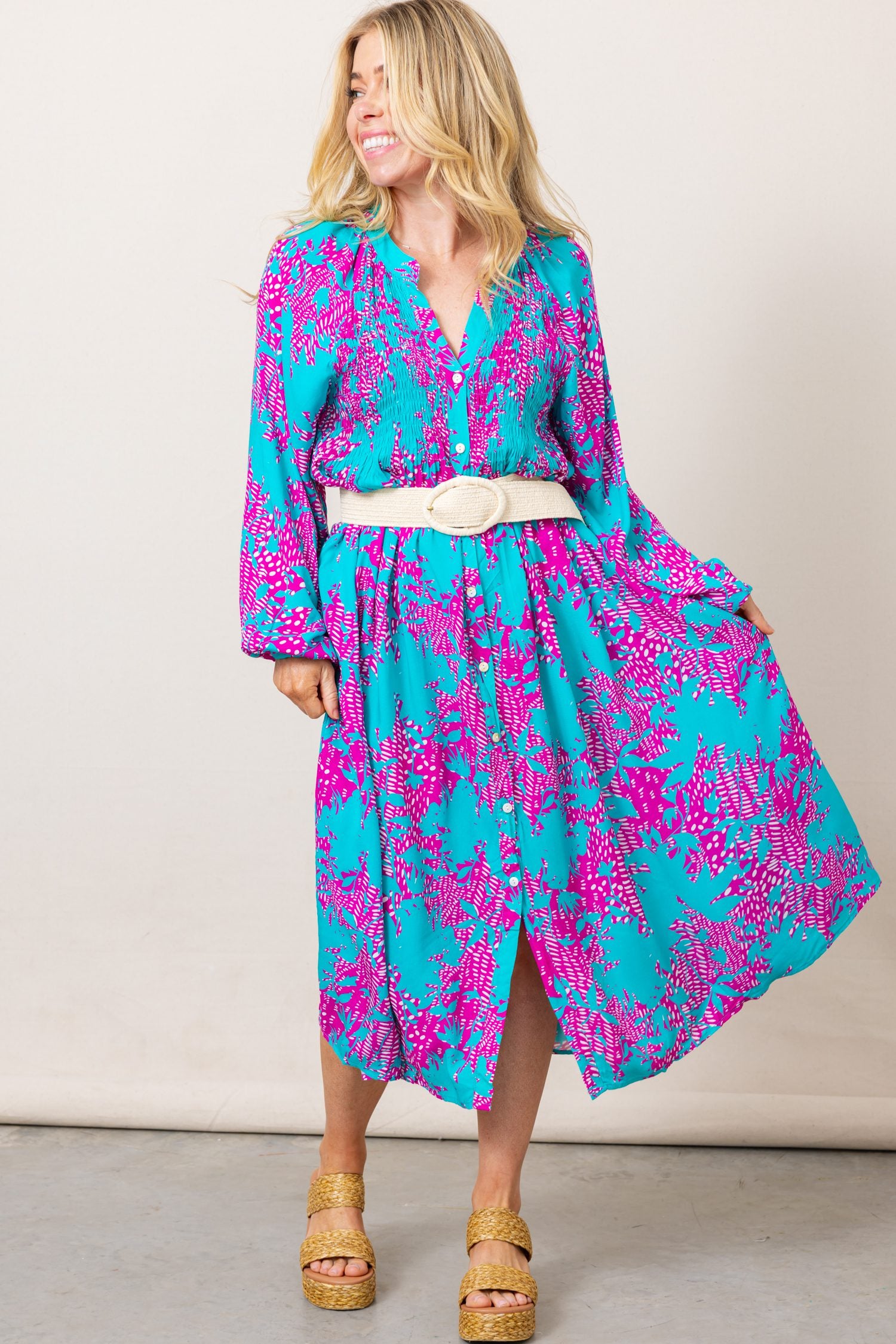 The Pollyanna Printed Long Sleeve Midi Dress