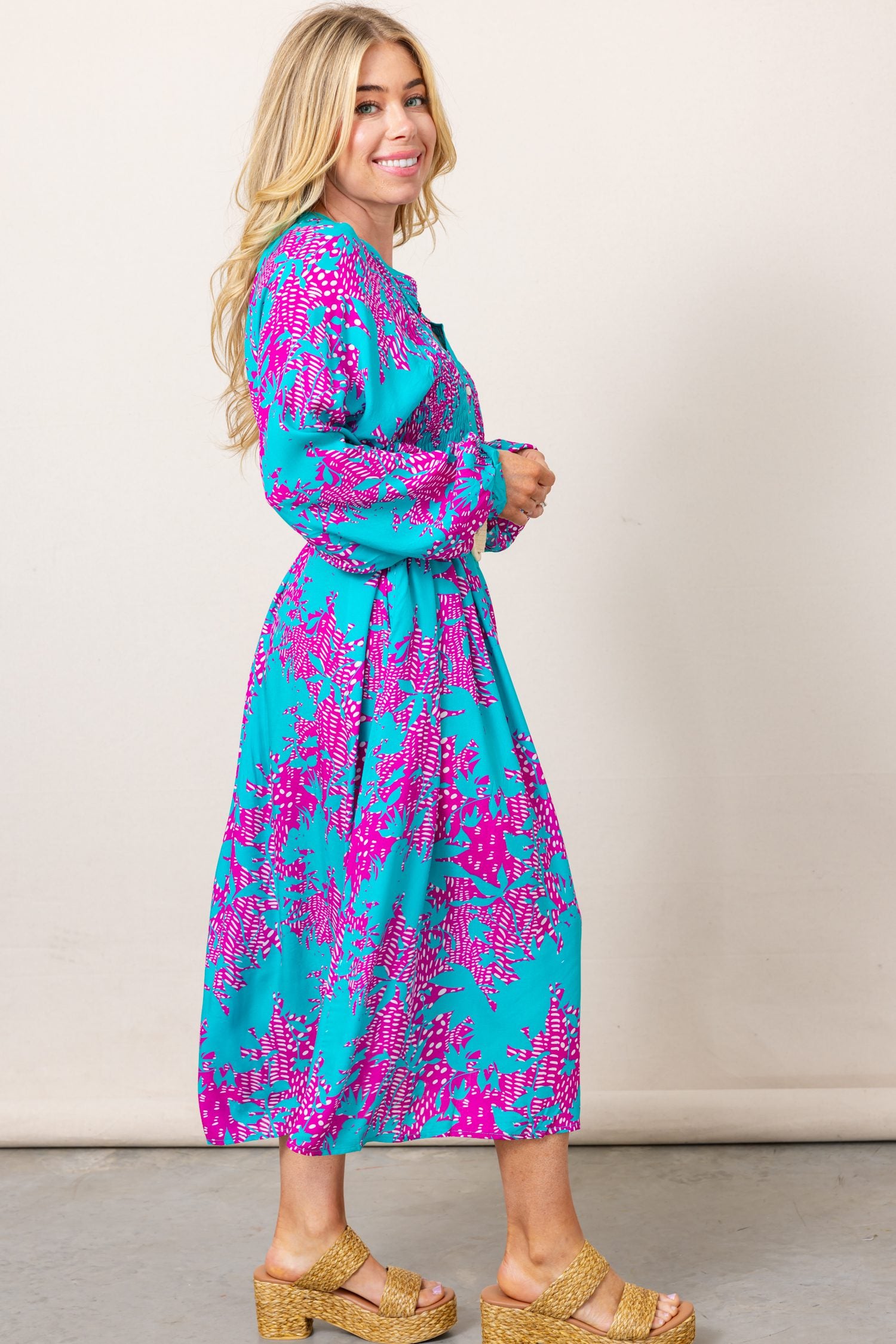 The Pollyanna Printed Long Sleeve Midi Dress