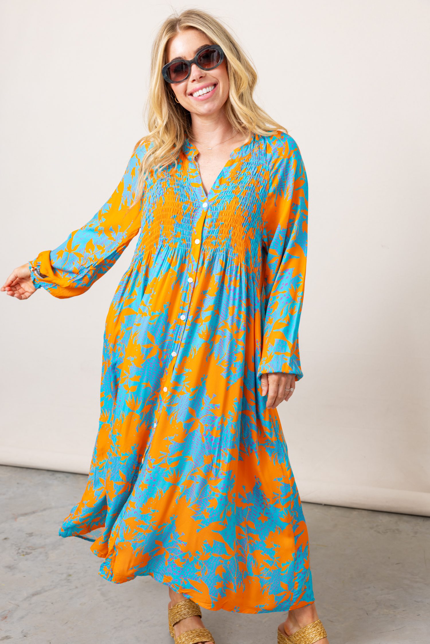 The Pollyanna Printed Long Sleeve Midi Dress