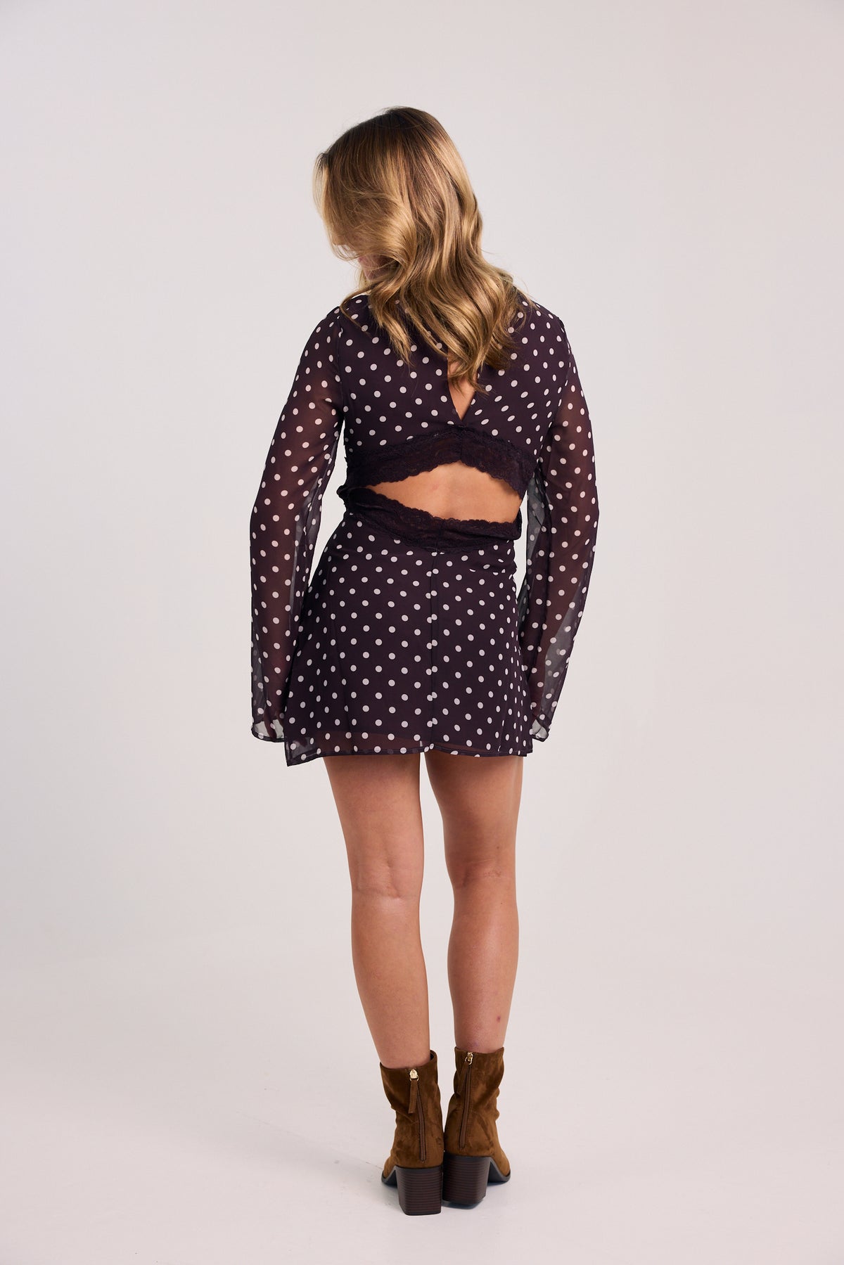 The Lucky in Love Long Sleeve Polka Dot Mini Dress
