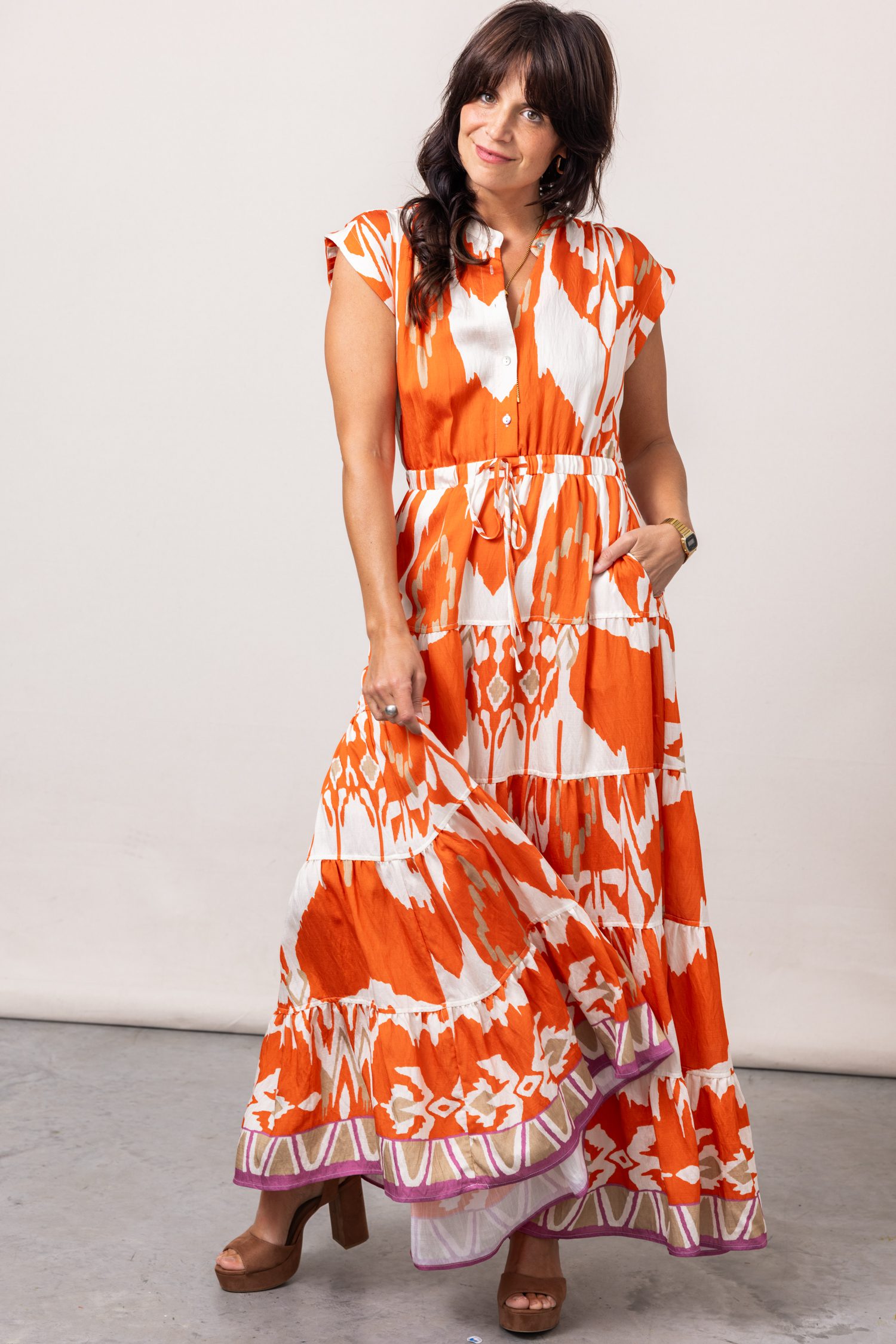 The Georgia Geometric Pattern Tiered Maxi Dress
