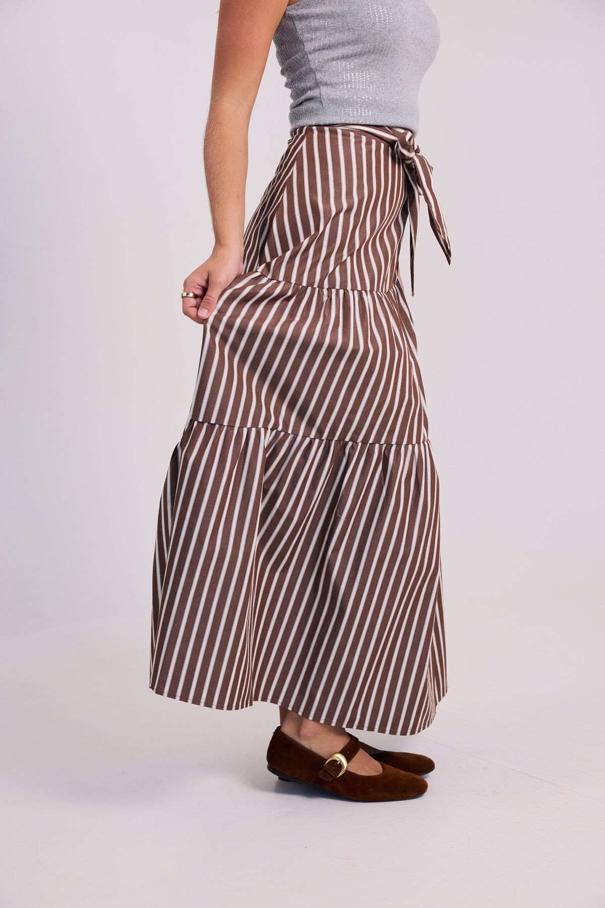 KARLIE Stripe Tie Maxi Skirt
