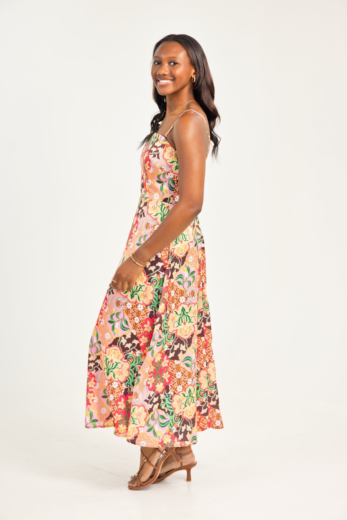 The Garden Party Strapless Satin Midi Dress W/ Scarf