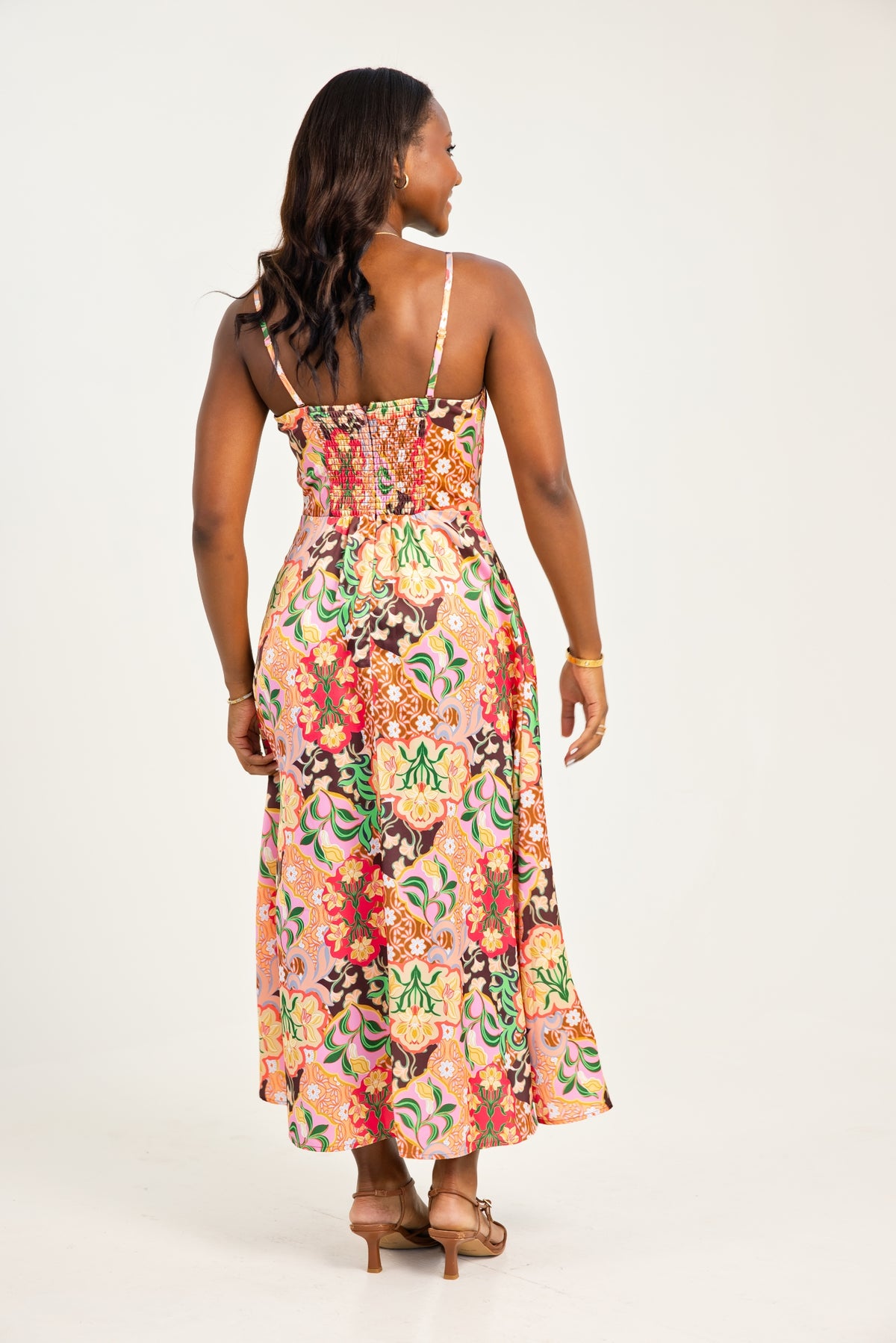 The Garden Party Strapless Satin Midi Dress W/ Scarf