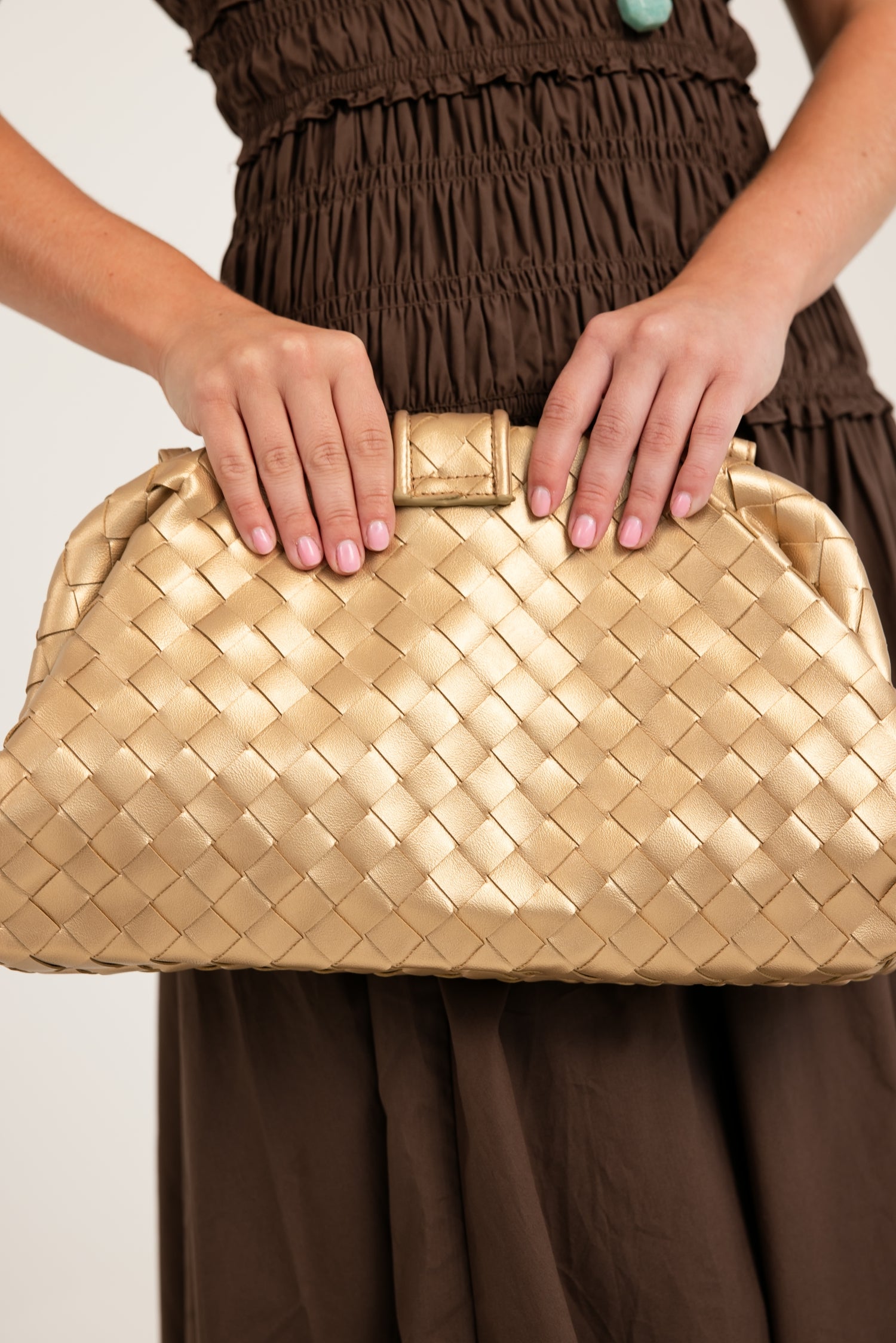 The Gala Woven Metallic Clutch
