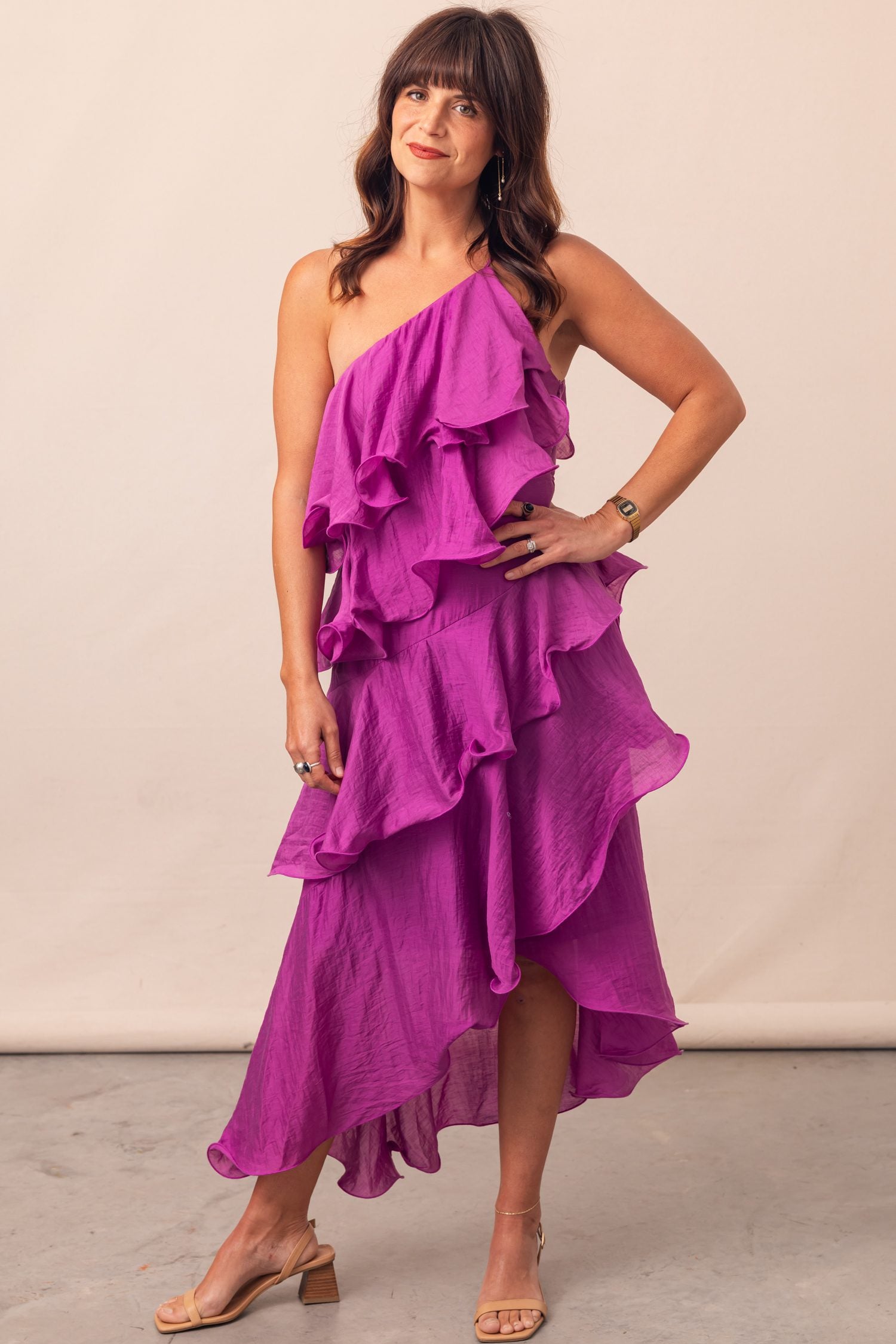 The Matea One-Shoulder Asymmetric Hem Maxi Dress