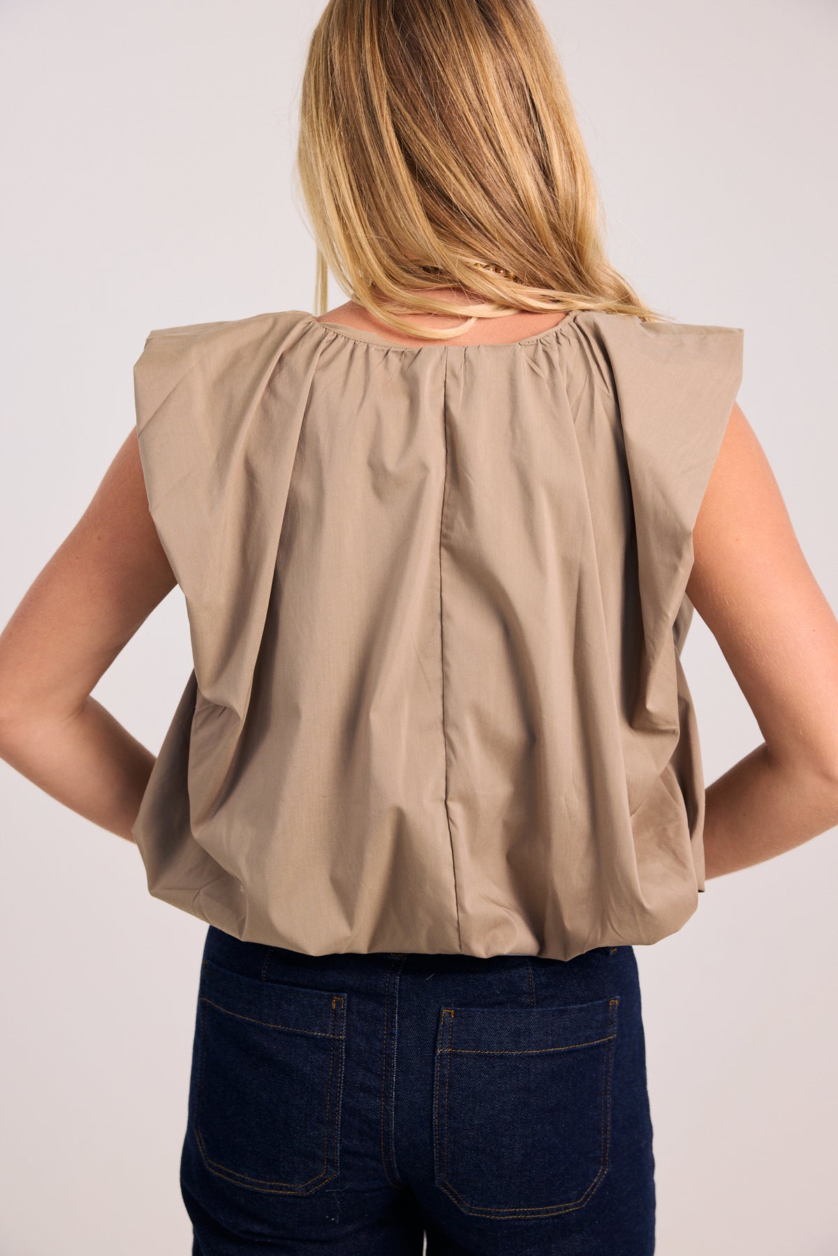 KARLIE Solid Poplin Bubble Top