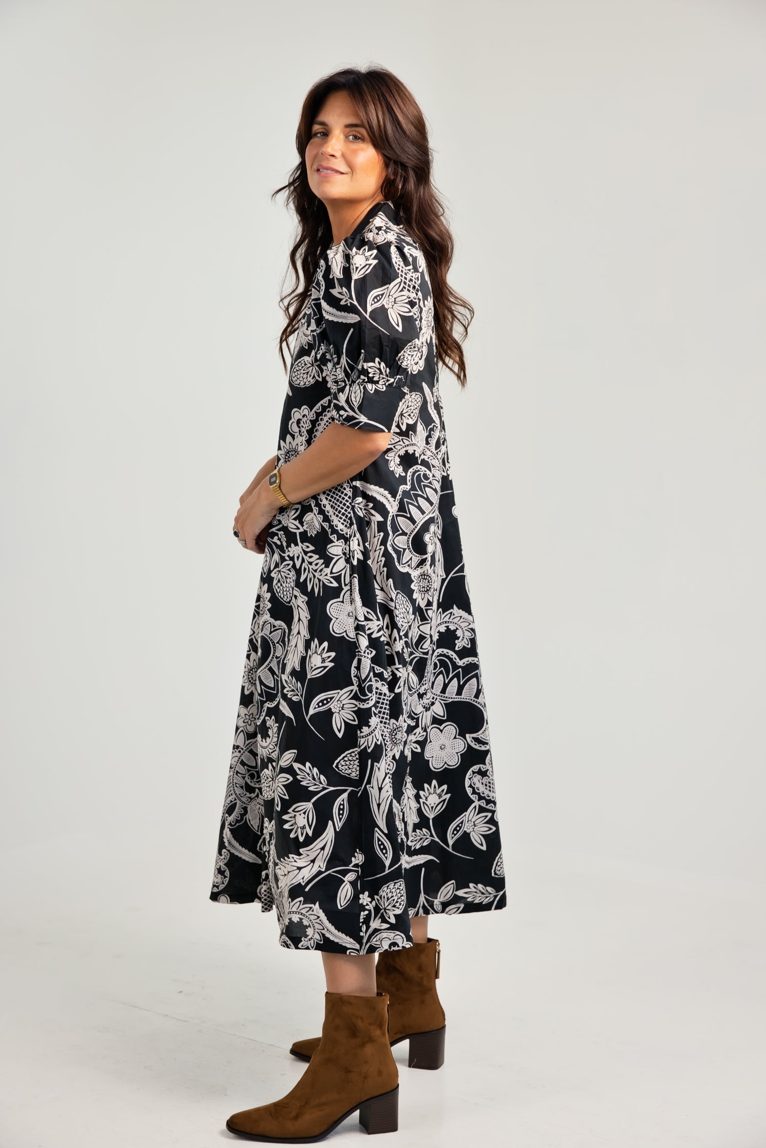 The Printed Paisley Floral Print Midi Dress Black