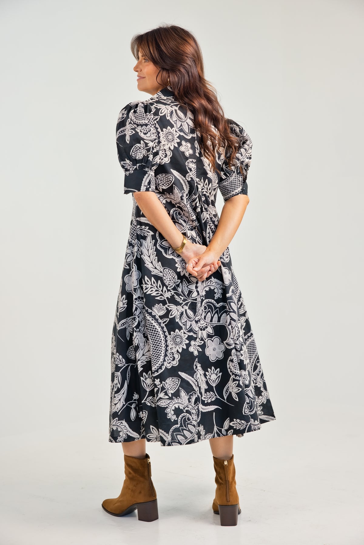 The Printed Paisley Floral Print Midi Dress Black