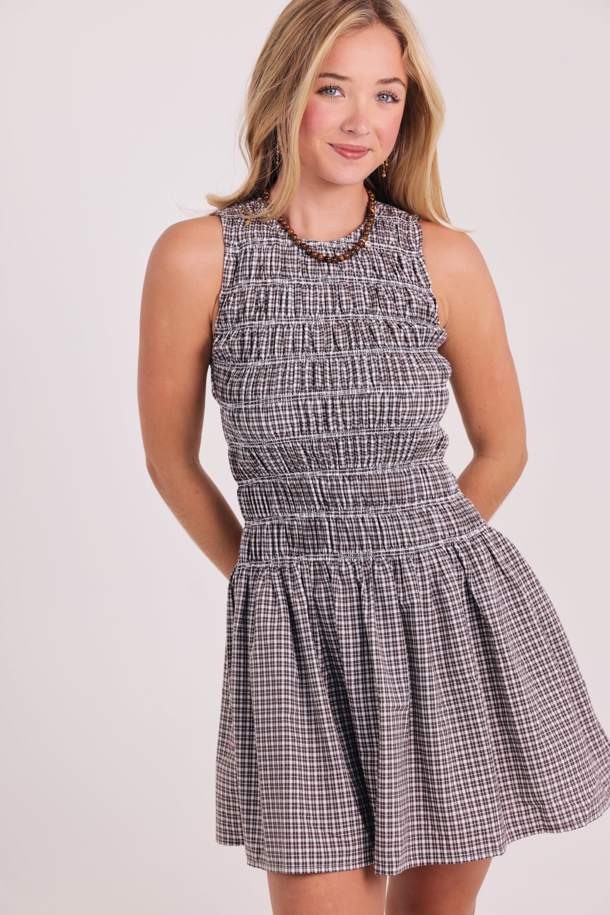 KARLIE Check Smock Sleeveless Dress