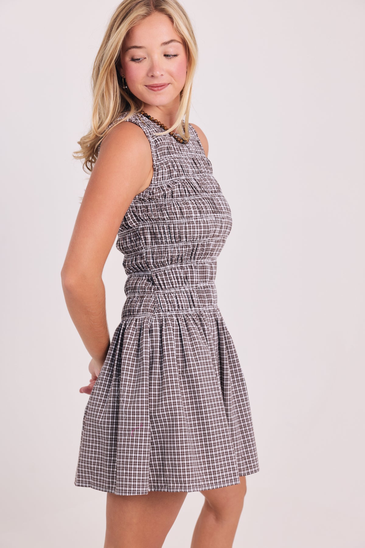 KARLIE Check Smock Sleeveless Dress