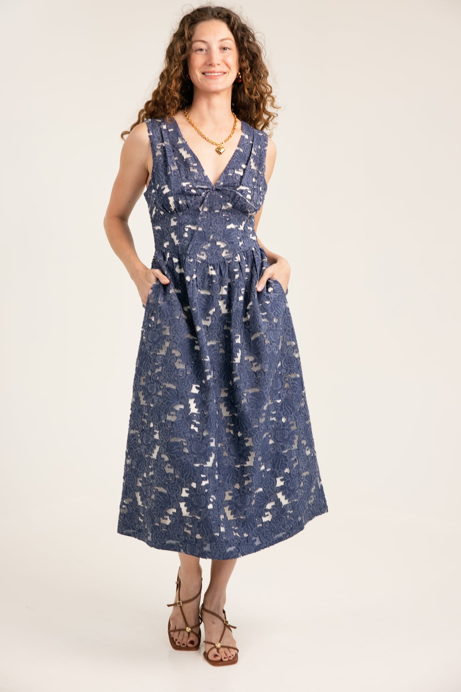 The Arleta Jacquard Midi Dress Denim Blue