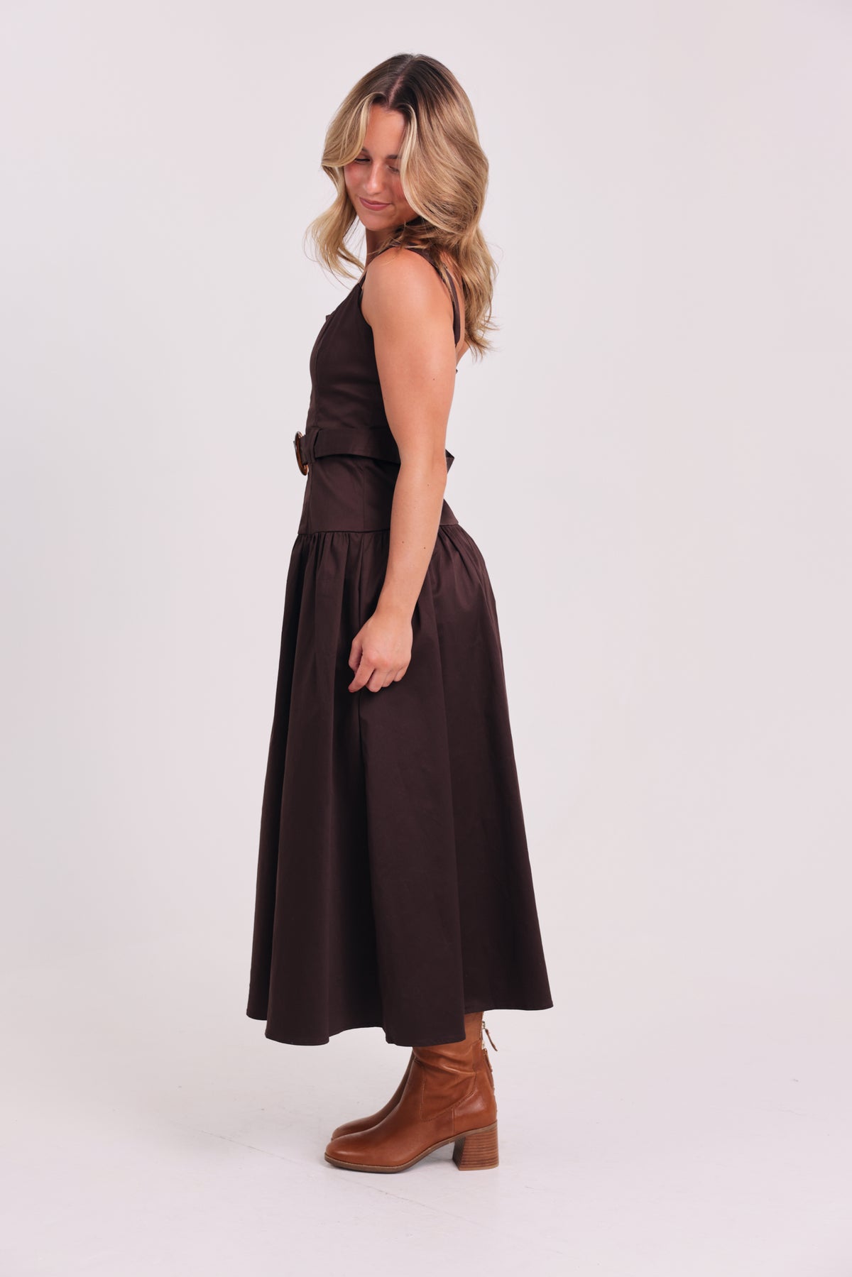 The Brianna Belted Zip Front Midi Dress