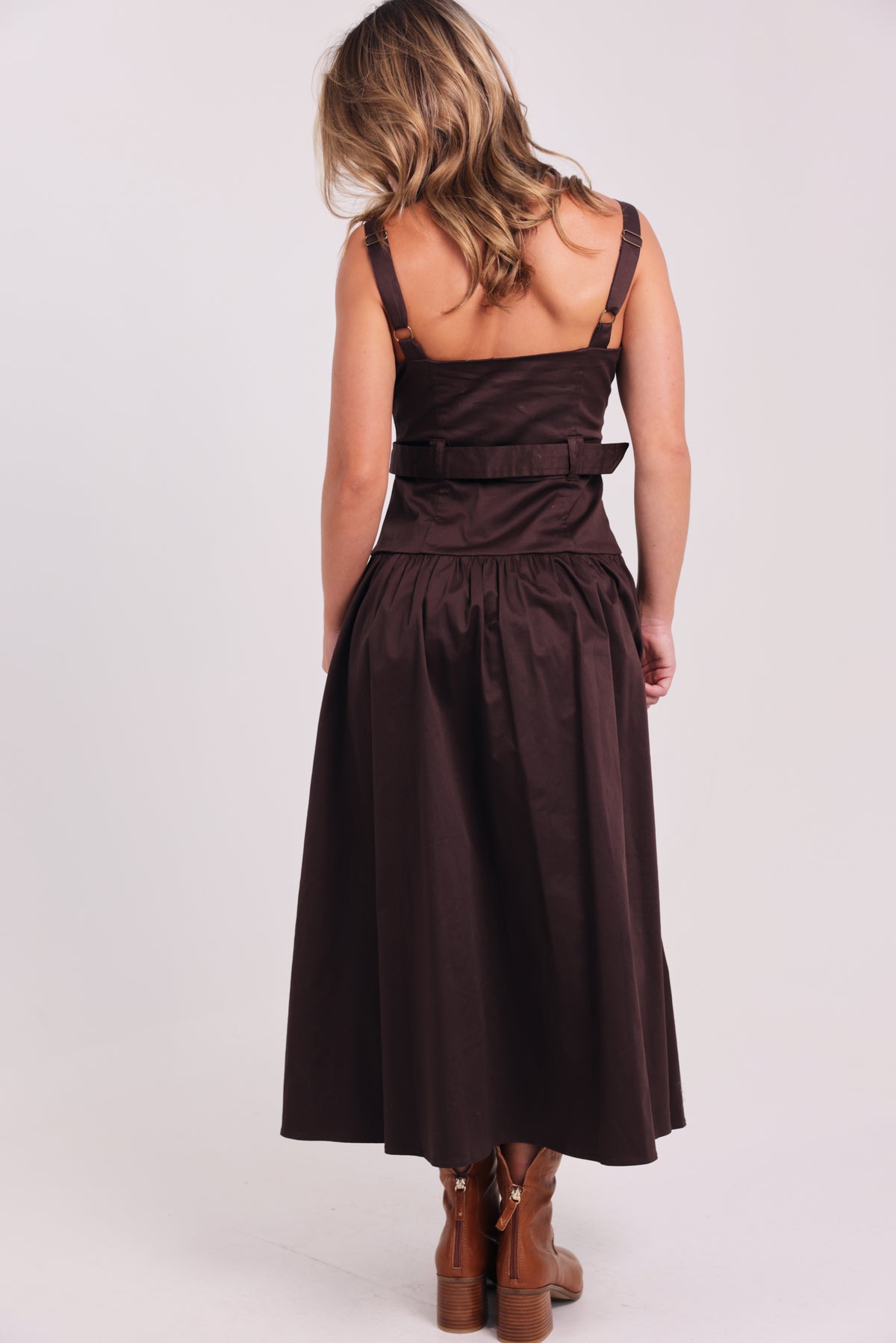 The Brianna Belted Zip Front Midi Dress
