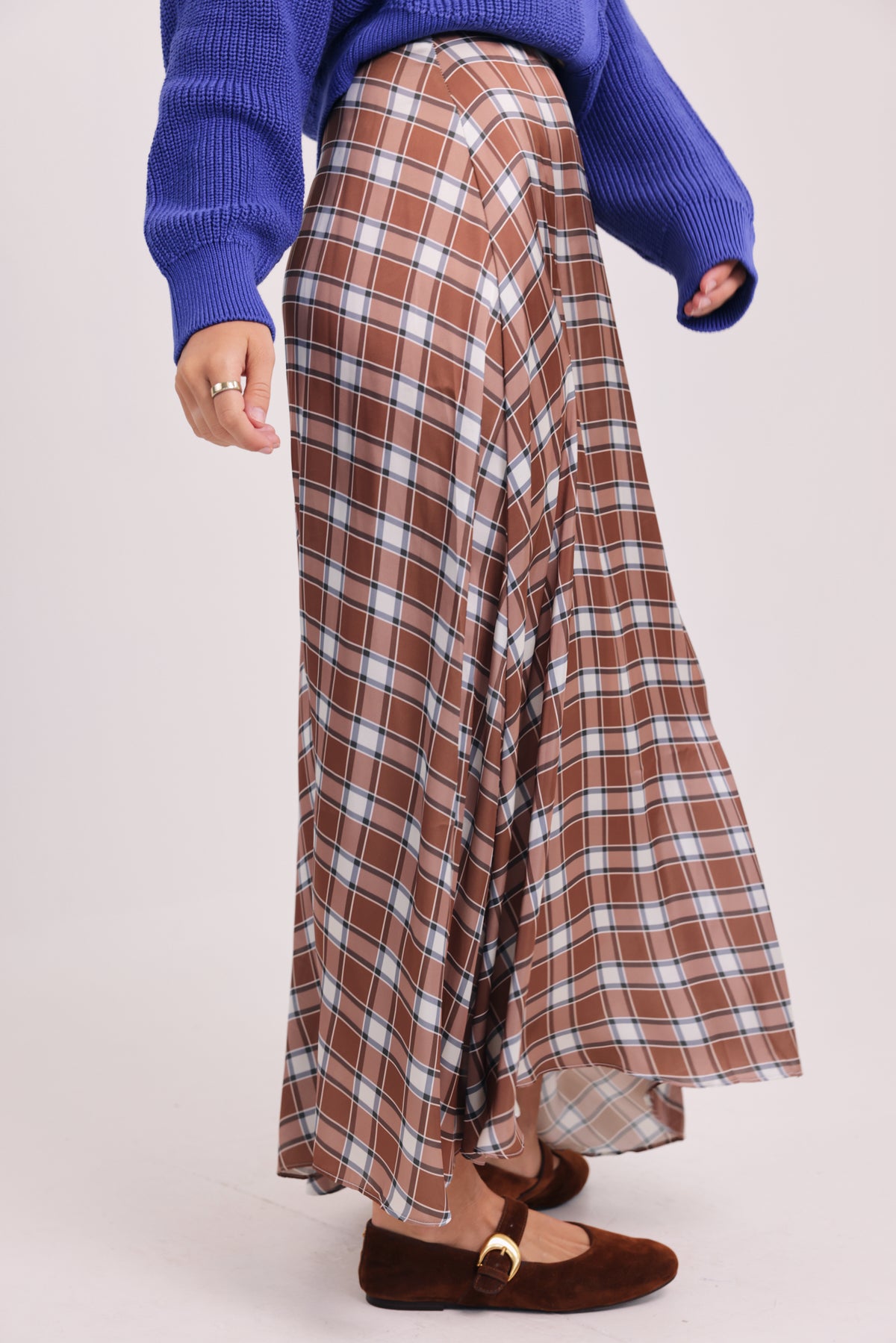 The Claire Plaid Bias Satin Maxi Skirt