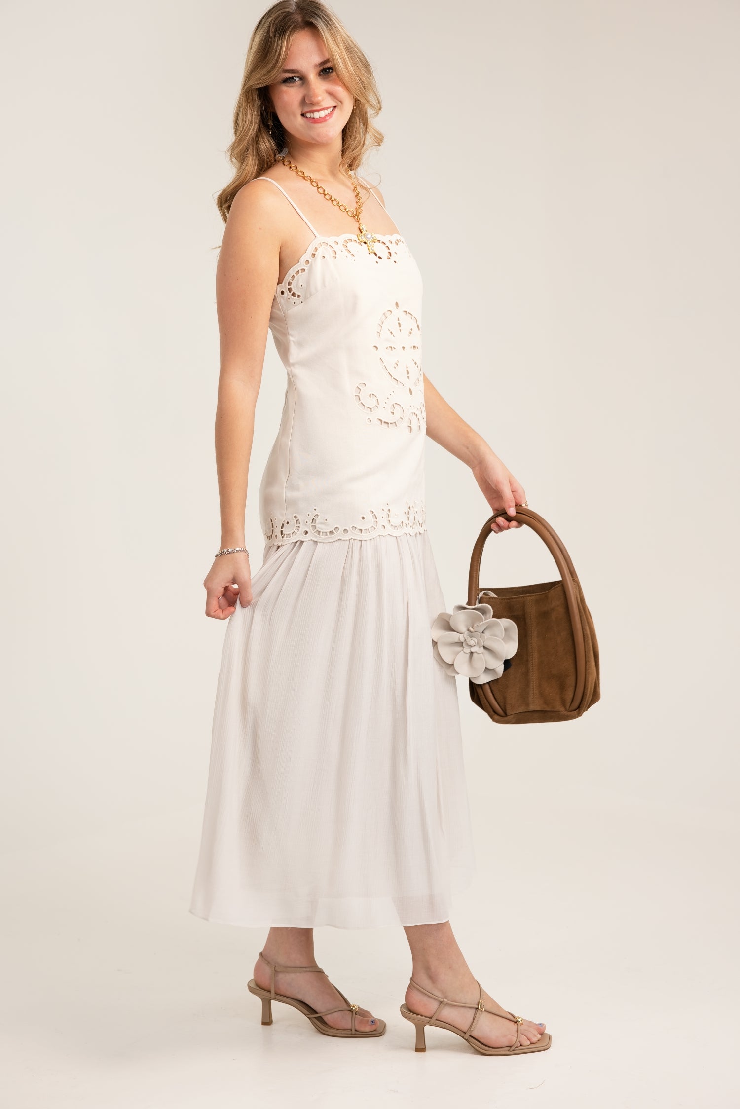 The Turning Heads Tie Tube Top Midi Dress Cream