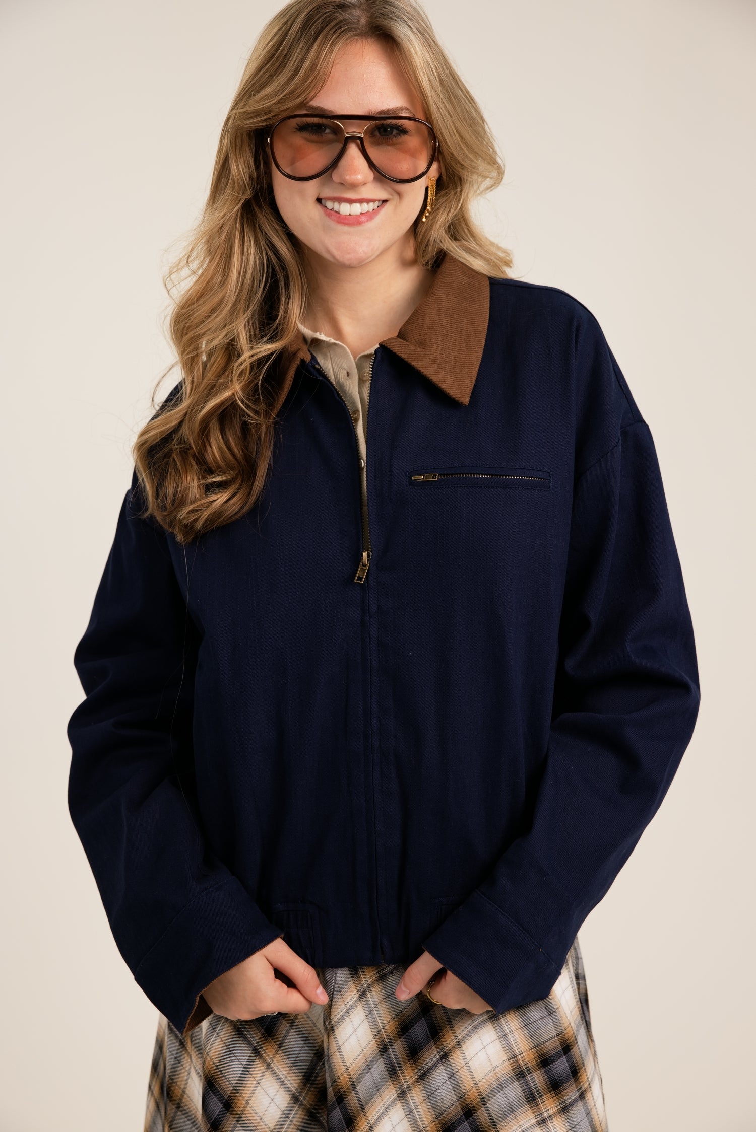 The Stevie Contrast Collar Twill Jacket Navy