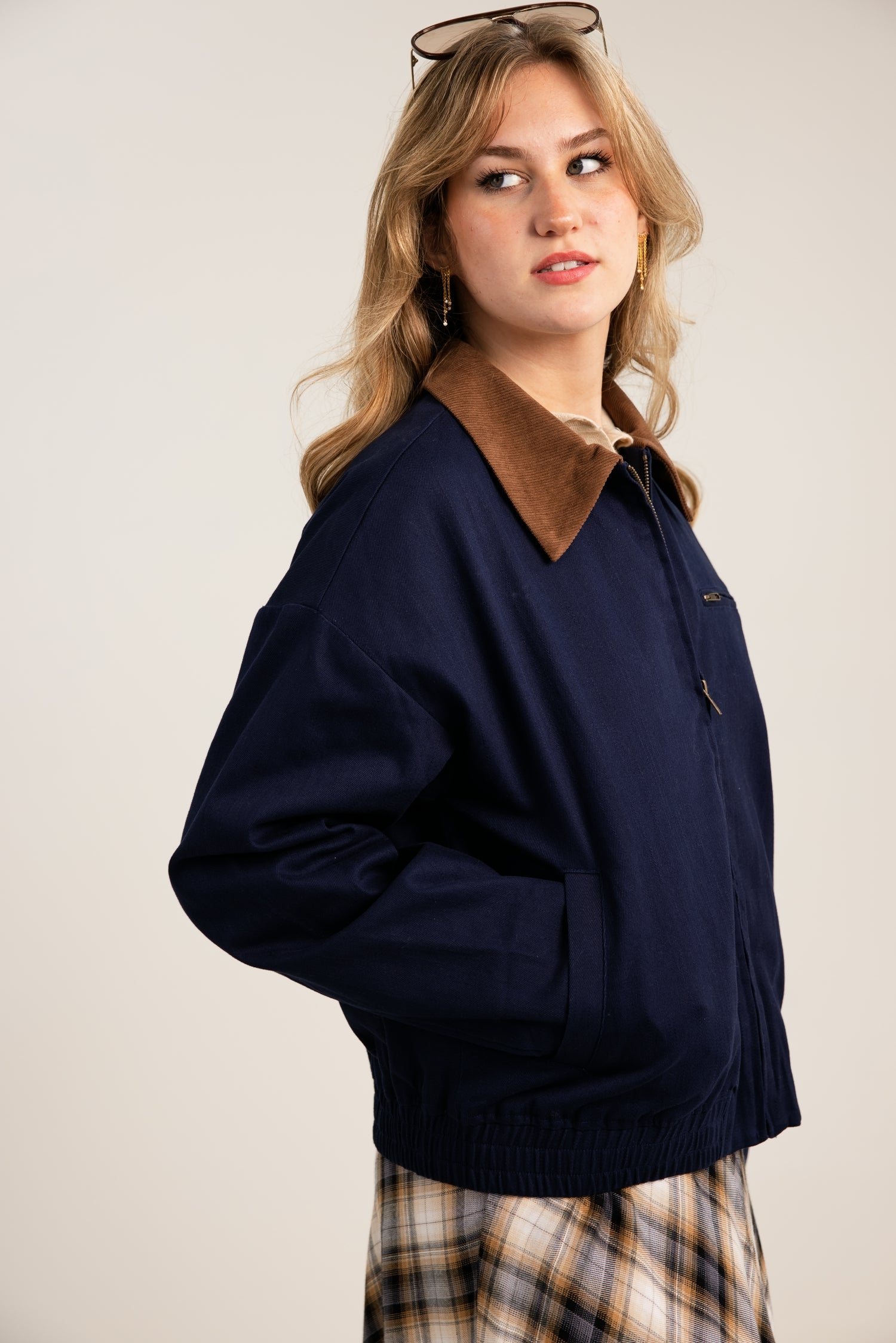 The Stevie Contrast Collar Twill Jacket Navy