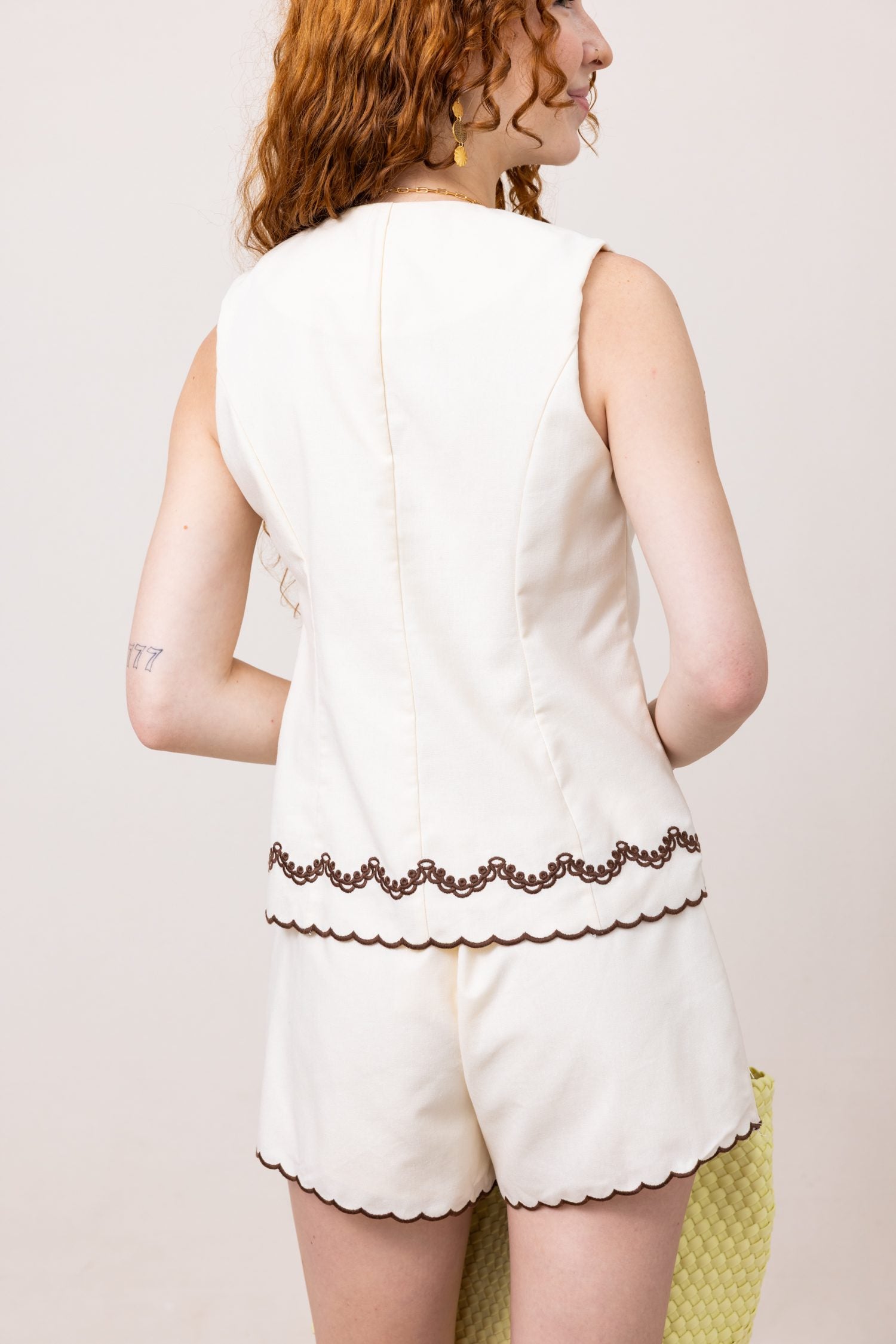 The Sofie Scallop Embroidered Front Tie Top